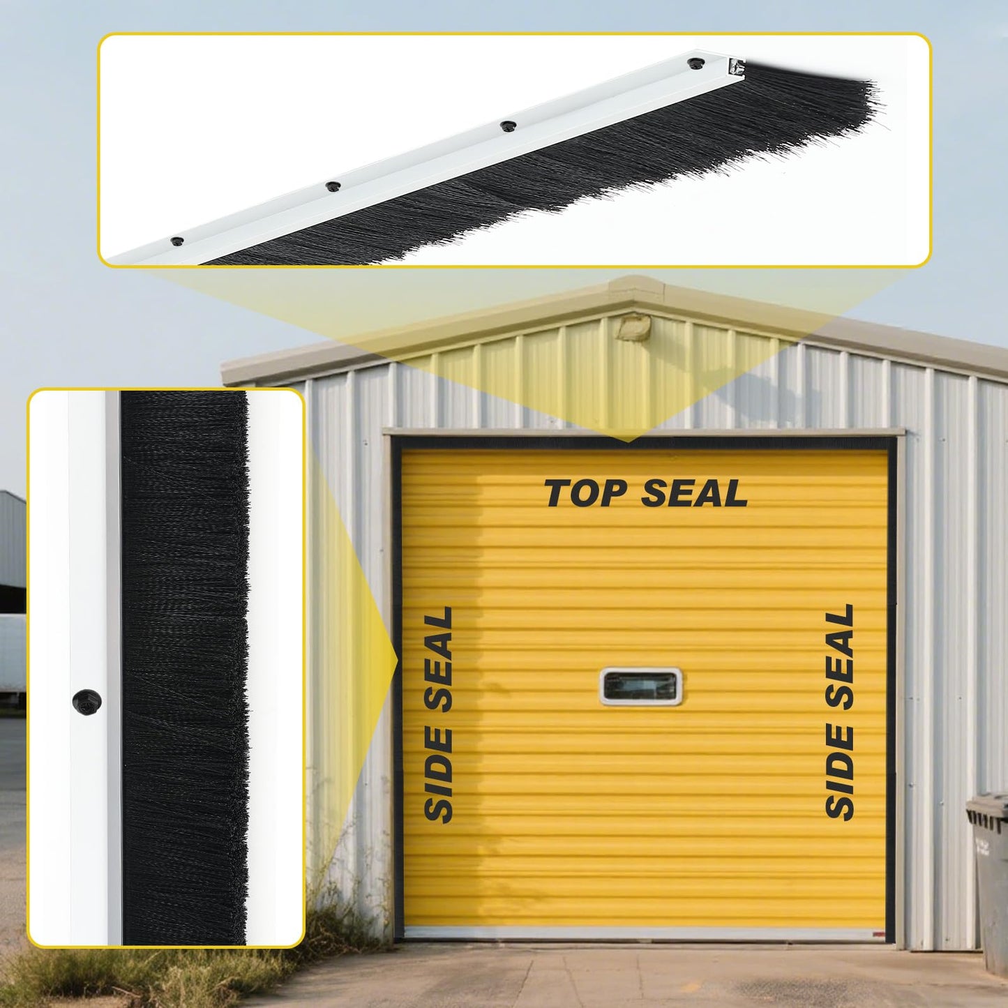 DoubleFill 12 x 10 ft Garage Door Brush Seal Kit, 3 Inch Roll up Door Seal with Aluminum Track, Heavy Duty Nylon Brush for Commercial Doors, Warehouse Barn, Energy Saving, Pest Proof, Black