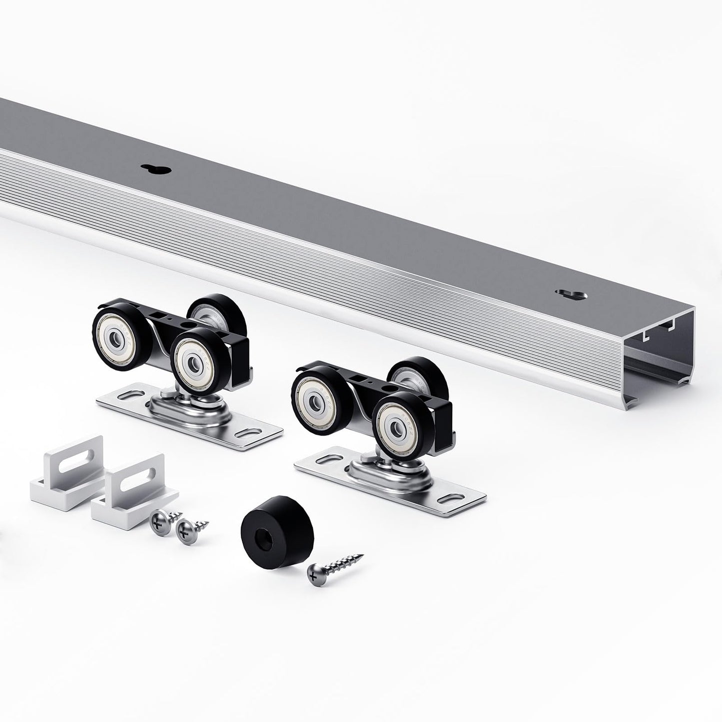 EaseLife 8FT/96in Sliding Pocket Door Hardware Kit,Commercial Grade,Aluminum Box Rail Kit,Slide Smoothly Quietly,Easy Install,No Door (92.5in Track Kit for 23"~48" Wide Single Door)