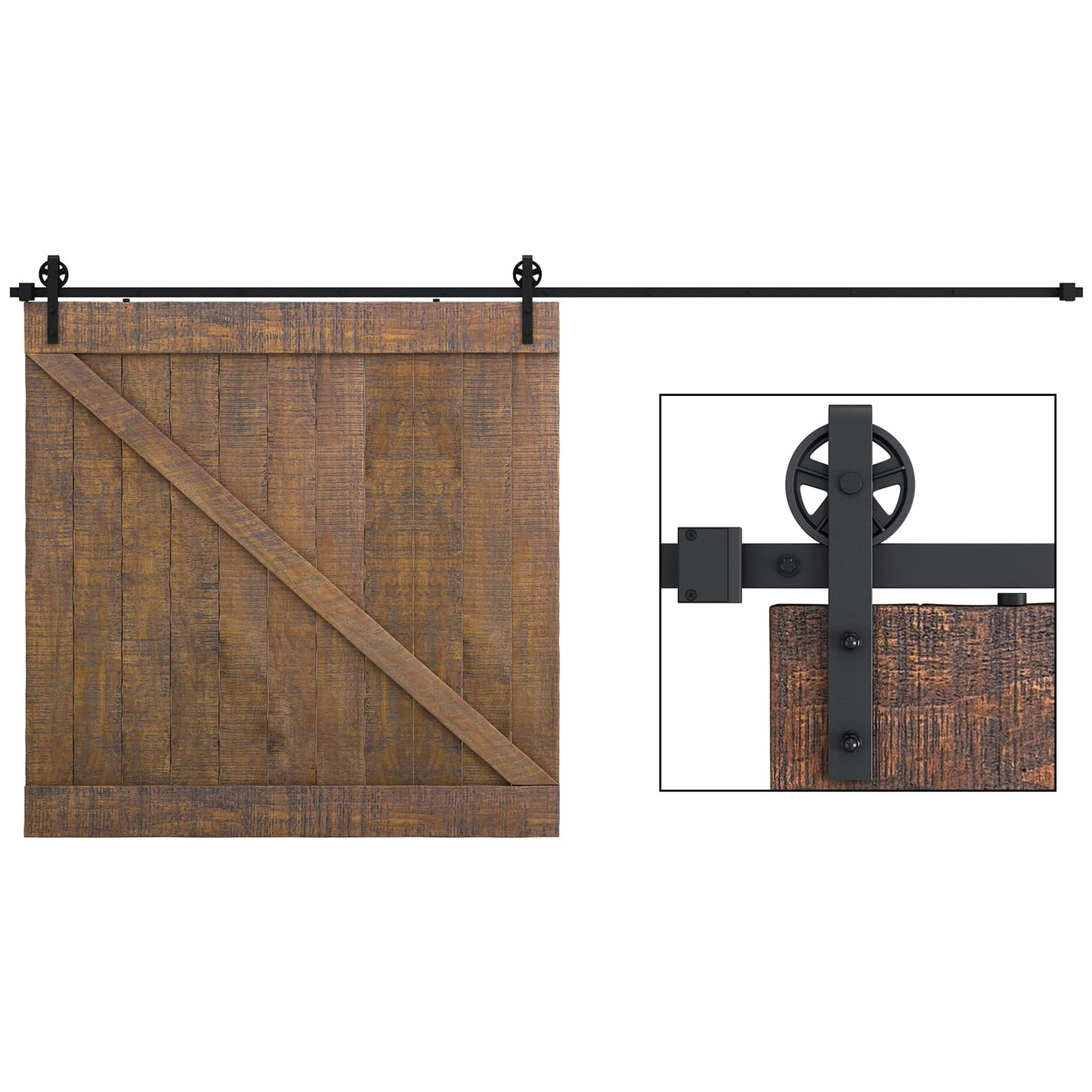 SMARTSTANDARD 16 Feet Heavy Duty Sliding Barn Hardware Kit, 4FT - 18FT, Black, Smoothly and Quietly, Simple and Easy to Install, Fit 96" Wide Door Panel (Industrial Bigwheel Hangers)