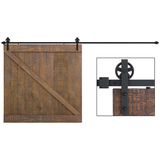SMARTSTANDARD 16 Feet Heavy Duty Sliding Barn Hardware Kit, 4FT - 18FT, Black, Smoothly and Quietly, Simple and Easy to Install, Fit 96" Wide Door Panel (Industrial Bigwheel Hangers)