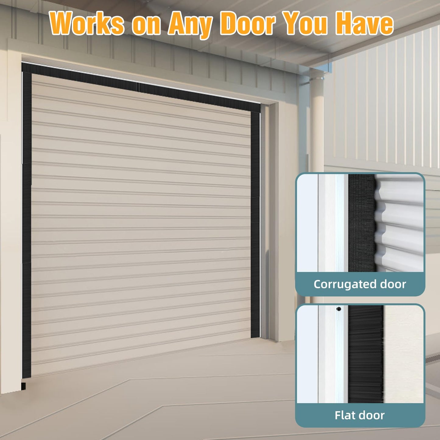 8 x 8 ft Garage Door Seal Kit, 3" Thickened Nylon Bristles with Aluminum Track, Heavy Duty Weather Roll Up Door Seal, for Commercial, Barn, Warehouse, Corrugated Doors, 2 Top & 4 Side Brushes