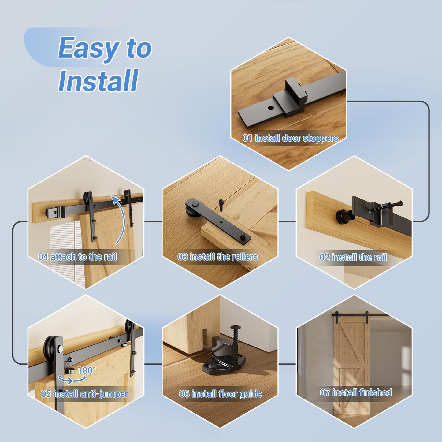 CCJH 6.6FT Heavy Duty Sturdy Sliding Barn Door Hardware Kit -Smoothly and Quietly -Easy to Install Fit 36"-40 Wide Door Panel