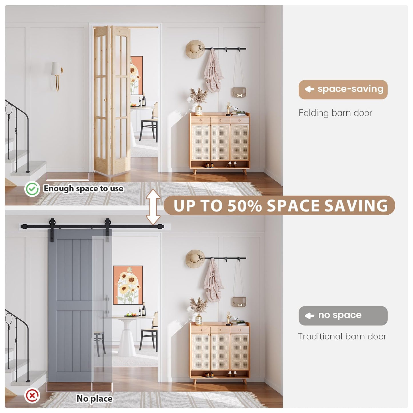 EaseLife 30"x 80" (Double 15" x 80") Bifold Barn Door, Tempered Frosted Glass Bifold Closet Door with 2.5FT Concealed Hardware Kit, Preassembled French Bifold Wood Door, Easy to Assemble,DIY Coloring