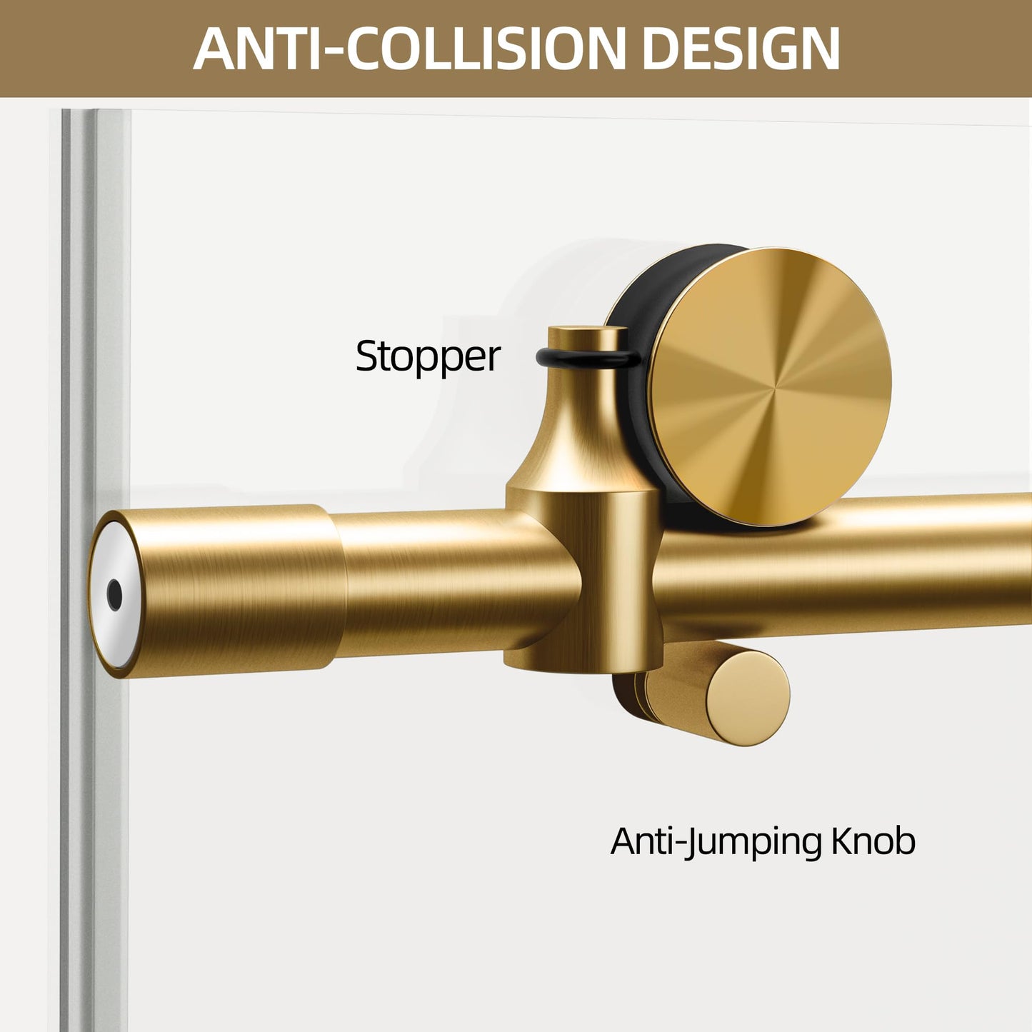 OGONBRICK Frameless Glass Shower Door 44-48’’ W x 75’’ H, Single Sliding Shower Door, ANSI Tempered Clear Glass with Nano Coating, Brushed Gold, Stainless Steel Hardware, Low Threshold, Quiet Rollers