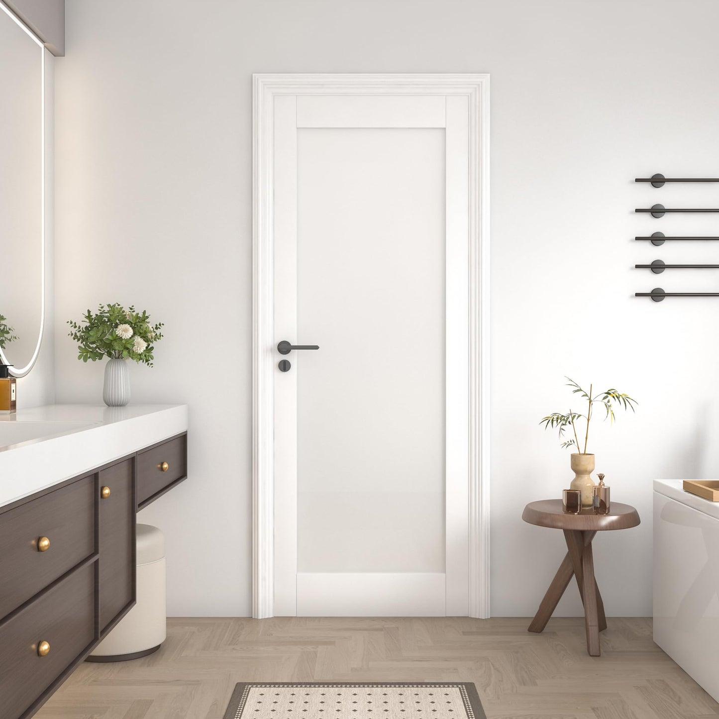OHTOMO 30"x 80"Interior Slab Door, 1-Lite Frosted Glass French Door Slab, Pre-Assembled White Primed Solid Core Panel w/o Prehung Jamb, for Pantry Closet Laundry Bathroom Office