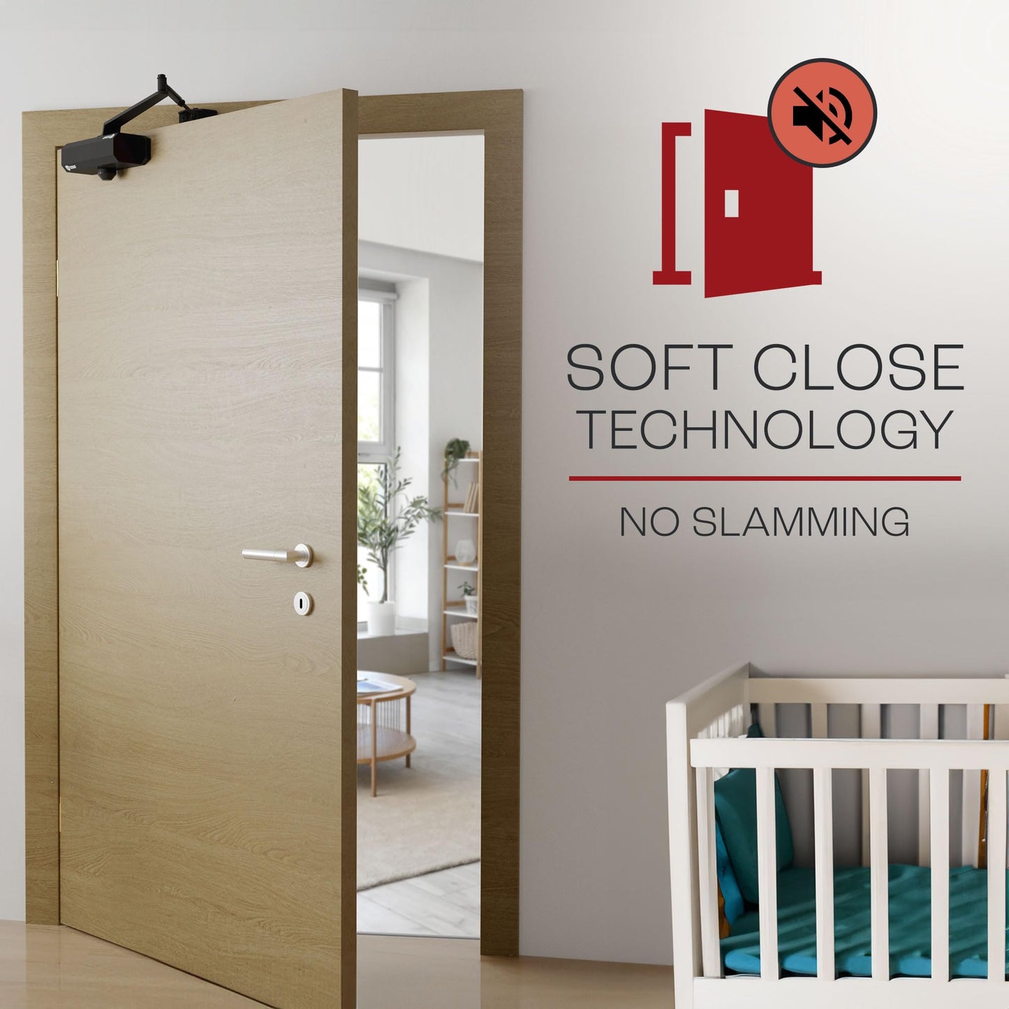 PrimeWare DC-300 Automatic Adjustable Door Closers for Home | Soft Close, No Slam | Residential and Commercial Door Closer | Level 3 | for Doors Weighing 90-140 lbs | Hydraulic Door Spring - Black