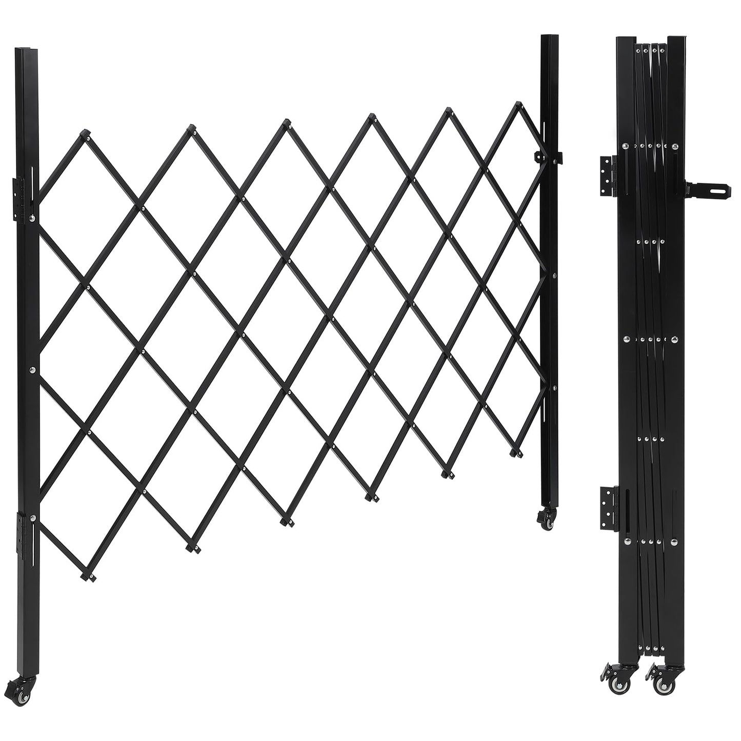 61" H x 71" W Metal Folding Security Door, Outdoor Folding Door Gate, Steel Accordion Security Gate, Flexible Expanding Barricade Gate, 360° Rolling Expandable Gates for Garage/Courtyard/Gardens