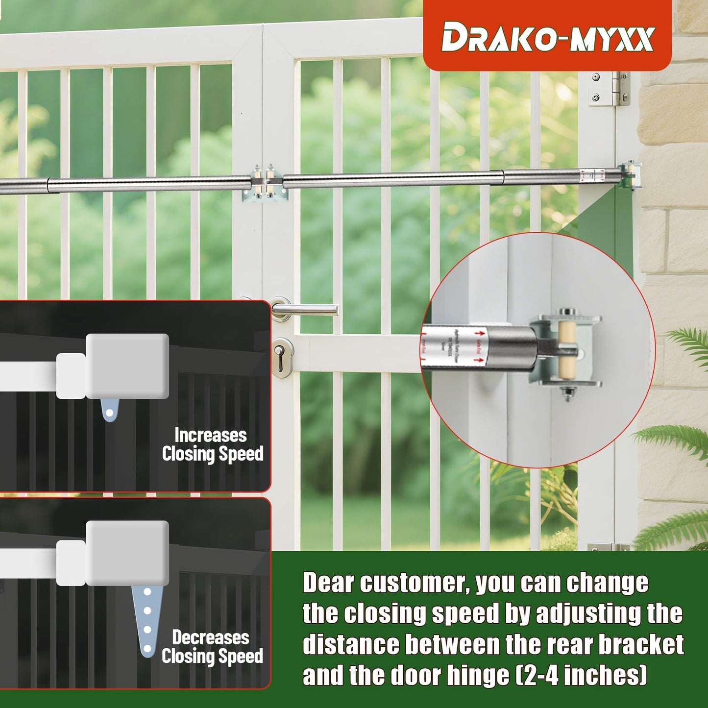 Upgraded TB200SS Stainless Steel Hydraulic Gate Closer Set, Heavy-Duty Weatherproof Outdoor Design, Fits 60–140 Lbs, 40–64 Inches Gate Width, for Farm, Ranch, Fence, Warehouse, Stadium