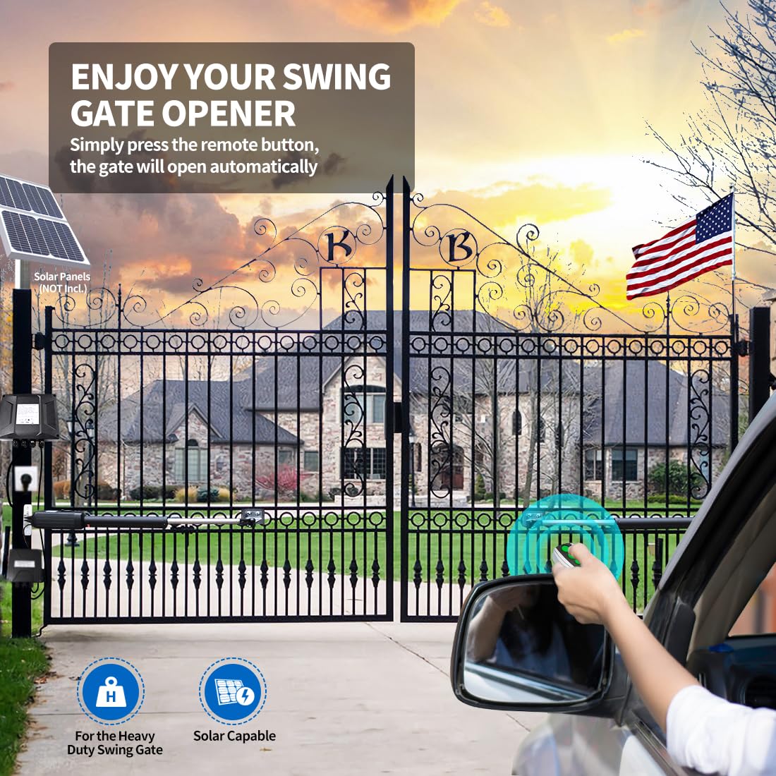 TOPENS A8132 Dual Swing Gate Opener Heavy Duty Automatic Gate Motor for Double Swing Gates Up to 18ft per Arm, Electric Driveway Gate Operator AC Powered with Remote Control Kit Solar Compatible