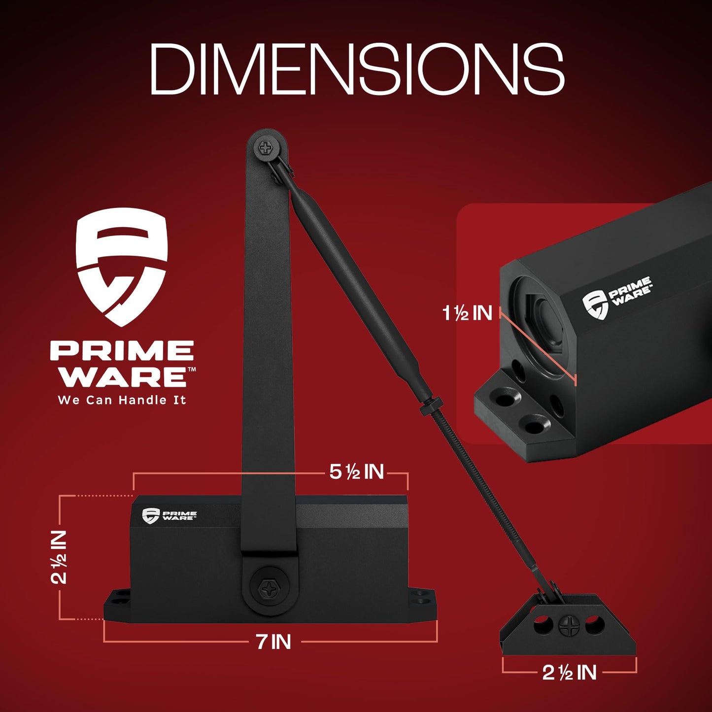 PrimeWare DC-300 Automatic Adjustable Door Closers for Home | Soft Close, No Slam | Residential and Commercial Door Closer | Level 3 | for Doors Weighing 90-140 lbs | Hydraulic Door Spring - Black