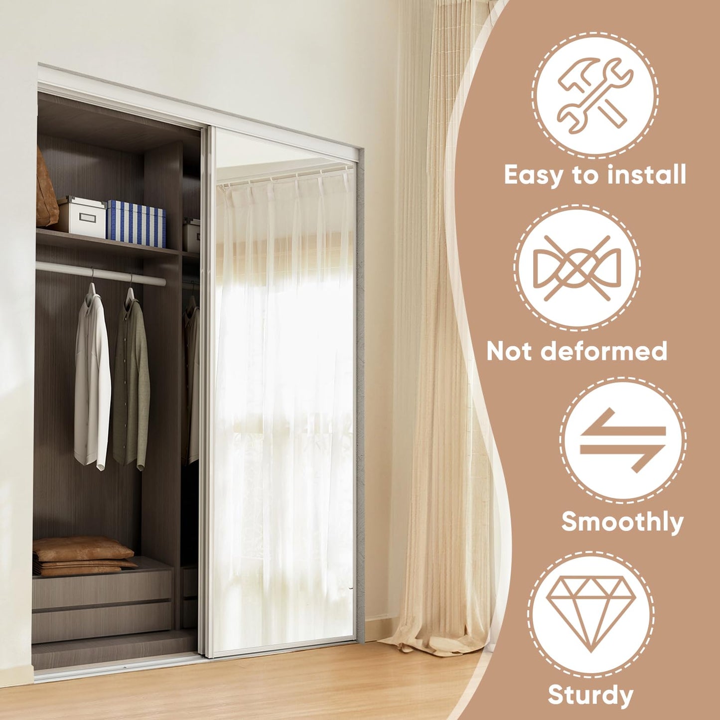 BARNSMITH 60 x 80 Inches Mirrored Closet Door, One Side Mirror with Top & Bottom Track Kits, 2-Panels Steel Frame Sliding Mirror Closet Door, Easy to Install