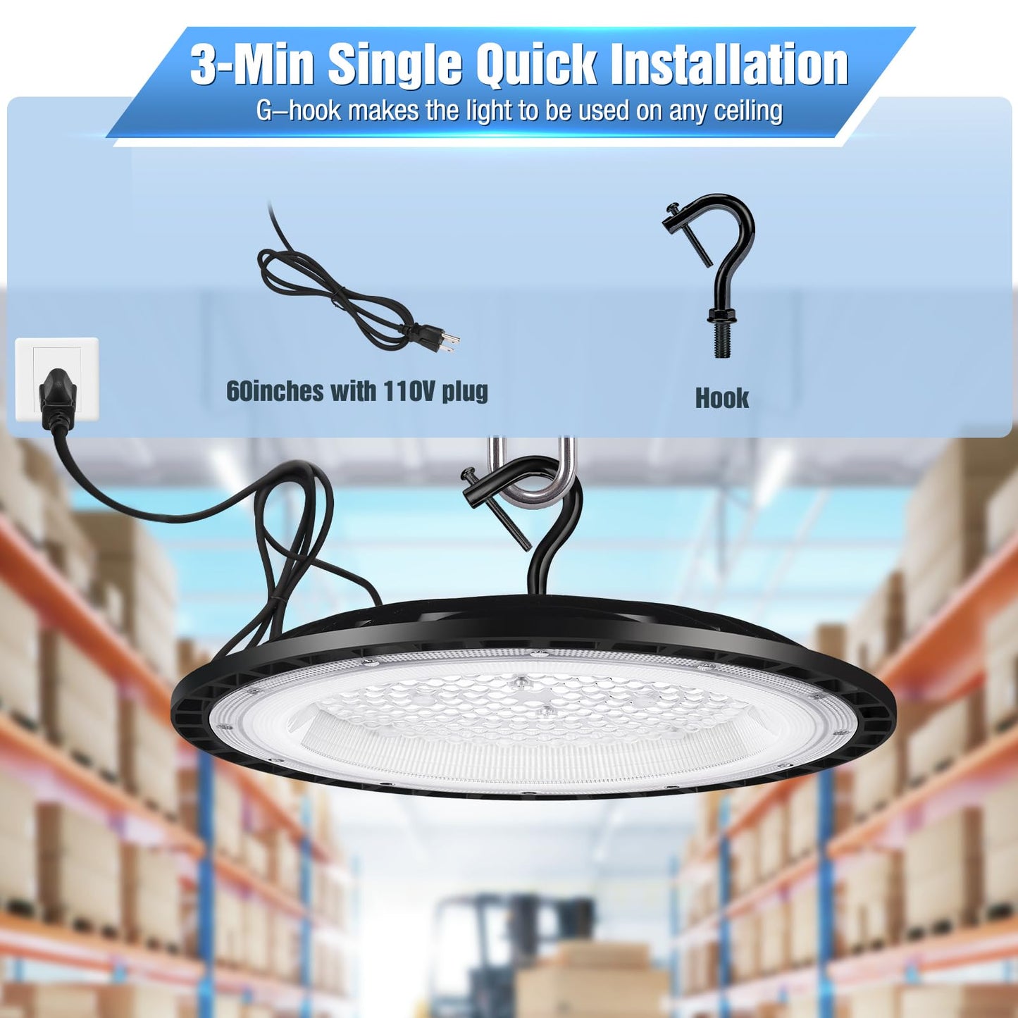 YANYCN 12 Pack 300W UFO Led High Bay Light Fixture,120VAC,5000K Daylight Commercial Shop Bay Lighting,45000LM,[1300W MH/HPS Equiv.] US Plug Area Lighting for Warehouse/Barn/Gym/Factory/Workshop