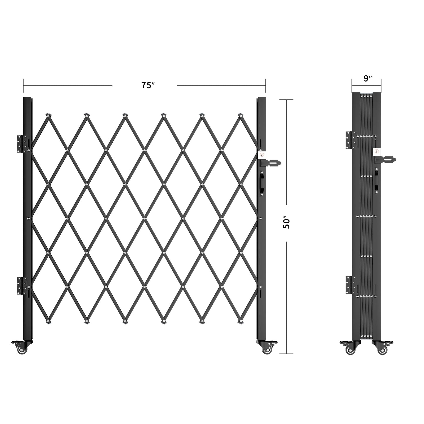 YITAHOME Single Folding Security Gate, 50" Hx75 W Folding Door Gate, Flexible Expanding Security Gate, Steel Safety Gates, 360° Rolling Barricade Gate, Scissor Gate with Padlock, Aluminum Alloy Mesh