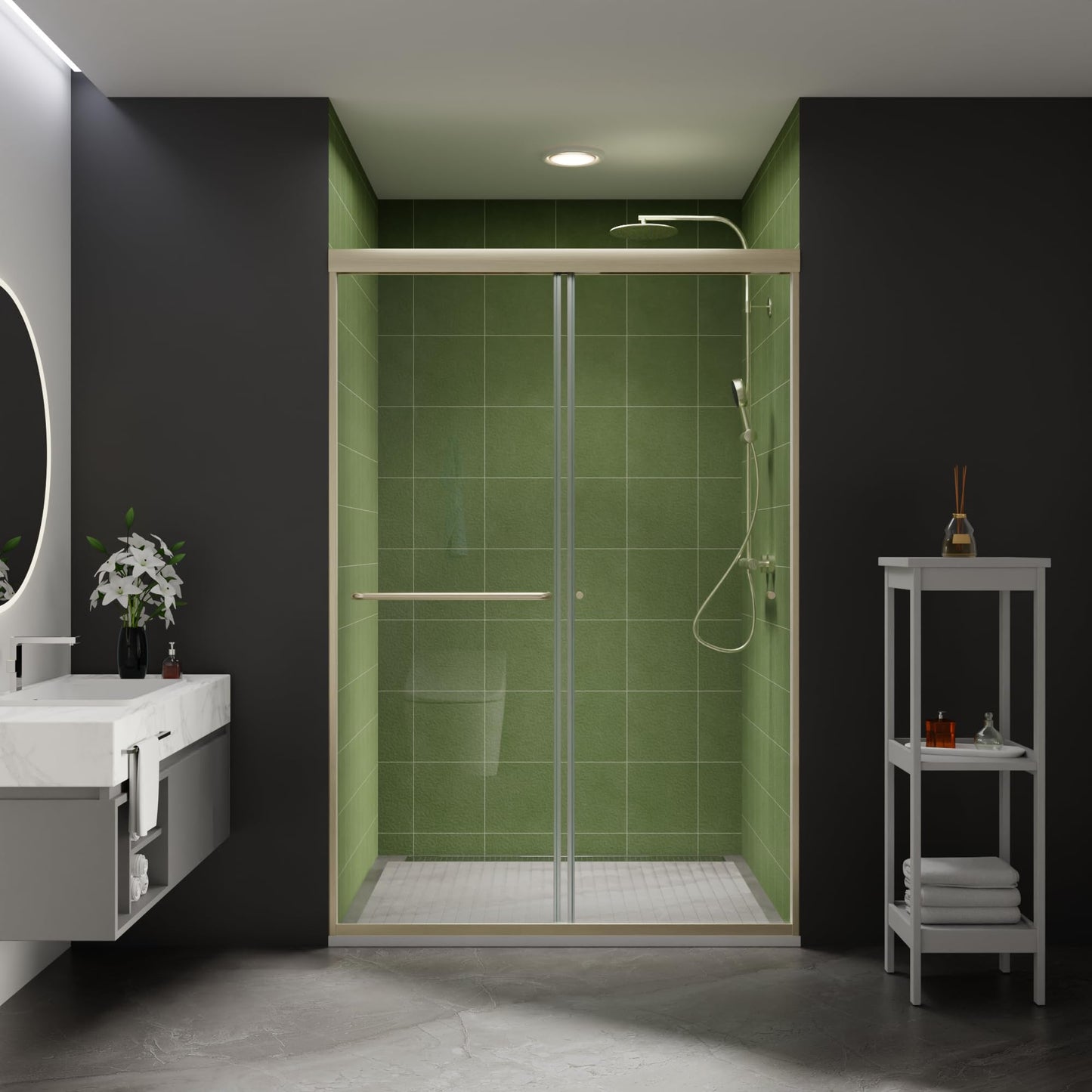 Comfystyle 44-48 in.W x70 in.H Semi-Frameless Sliding Shower Door,Sliding Shower Door with 1/4" (6mm) Clear SGCC Tempered Glass,Brushed Nickel Finish,Shower Doors can be Installed Left and Right