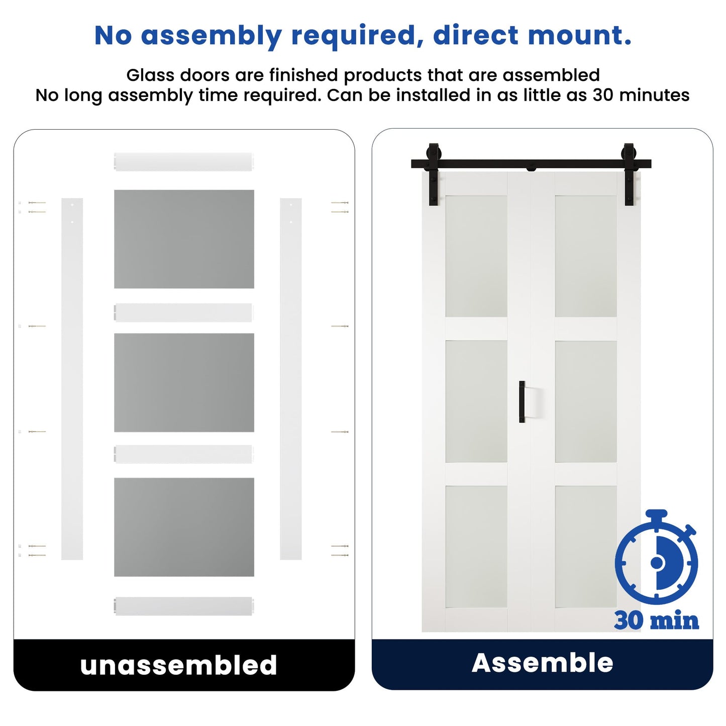 SMARTSTANDARD 36in x 84in Bifold Barn Door, Frosted Glass Barn Door with Hardware Kit Included, Pre-Drilled Holes Easy Assembly -Solid Barn Doors Slab Covered with Water-Proof PVC Surface, White