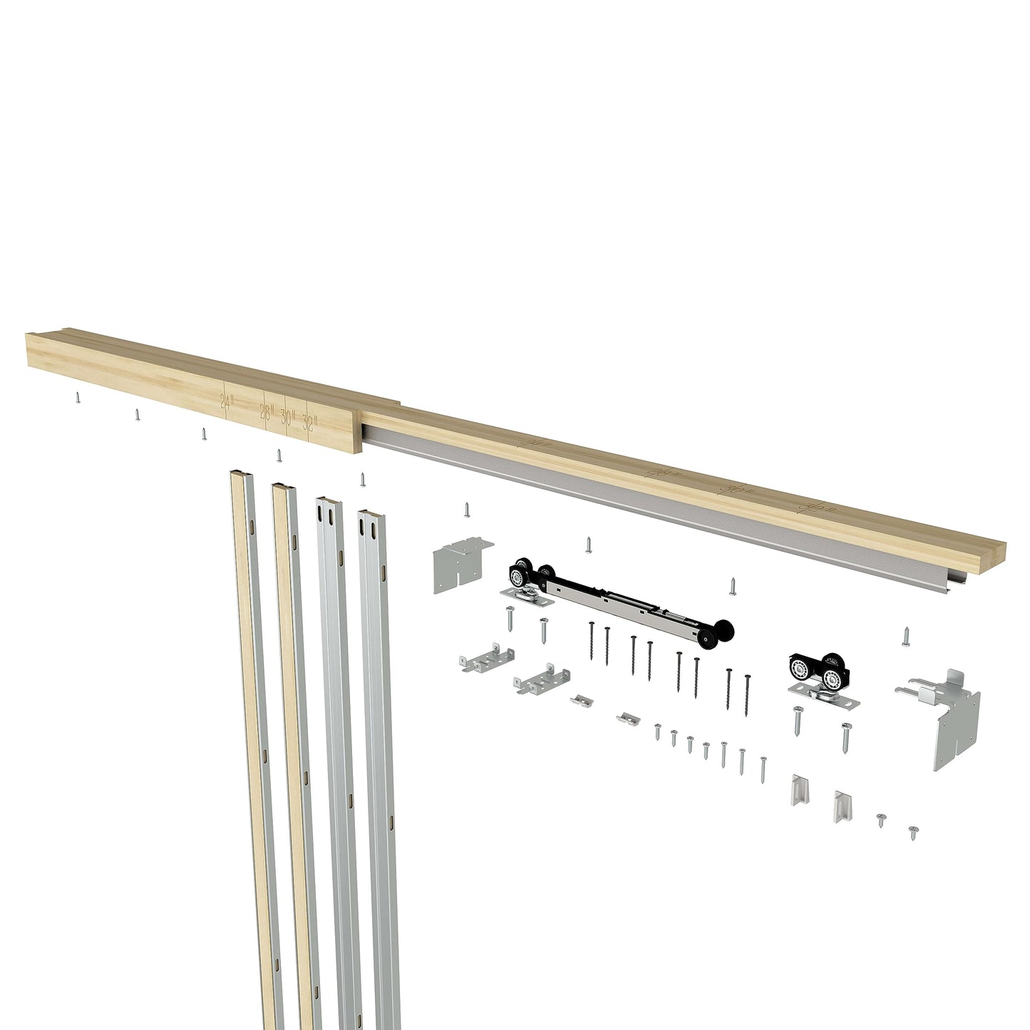 JUBEST Pocket Door Frame Kit With 88LBS Two-Way Soft-Close Mechanism, Smoothly and Quietly, Easy to Install Hidden Kit, for 24" to 36"x80" Door, Durable and Stylish