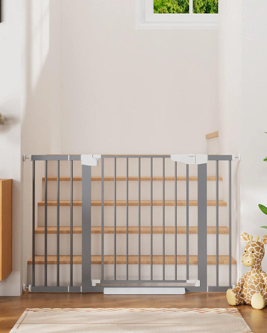 Cumbor 29.7-48" Baby Gate for Stairs, Mom's Choice Awards Winner-Dog Gates for Doorways, Auto Close Safety Pet Gate for Dogs Indoor, Easy Install Pressure Mounted Child Gate with Walk Thru Door, Gray