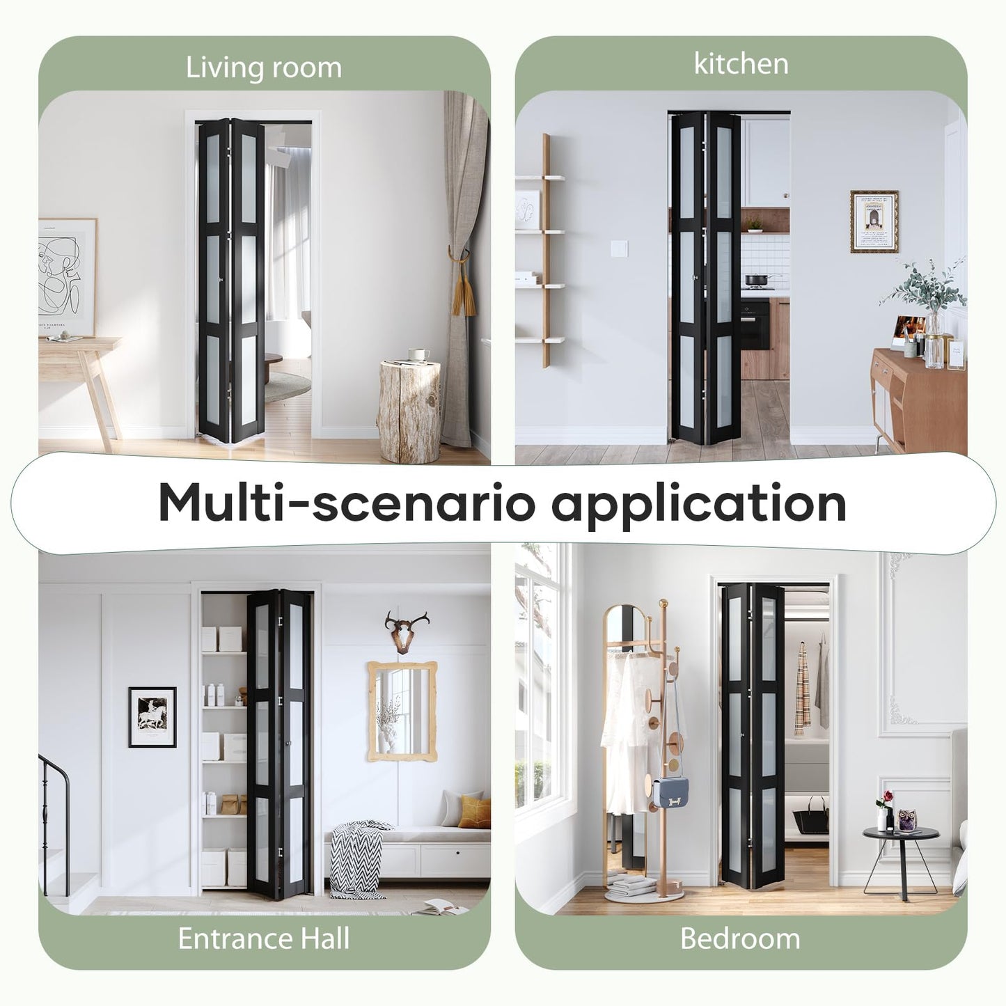 Easelife Bifold Closet Doors,Folding Door for 30" x 80" Opening,3-Lite Tempered Frosted Glass,Black Interior Bi-fold Barn Door with Concealed Sliding Hardware Kit,MDF Panel for Pantry and Laundry