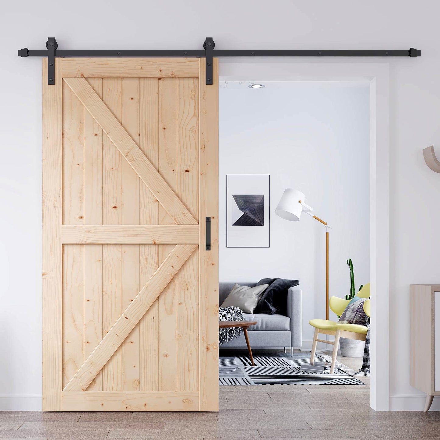 EaseLife 42in x 84in Sliding Barn Door with 7FT Barn Door Hardware Kit & Handle Included,DIY Assemblely,Easy Install,Interior Rooms & Storage Closet,K-Frame