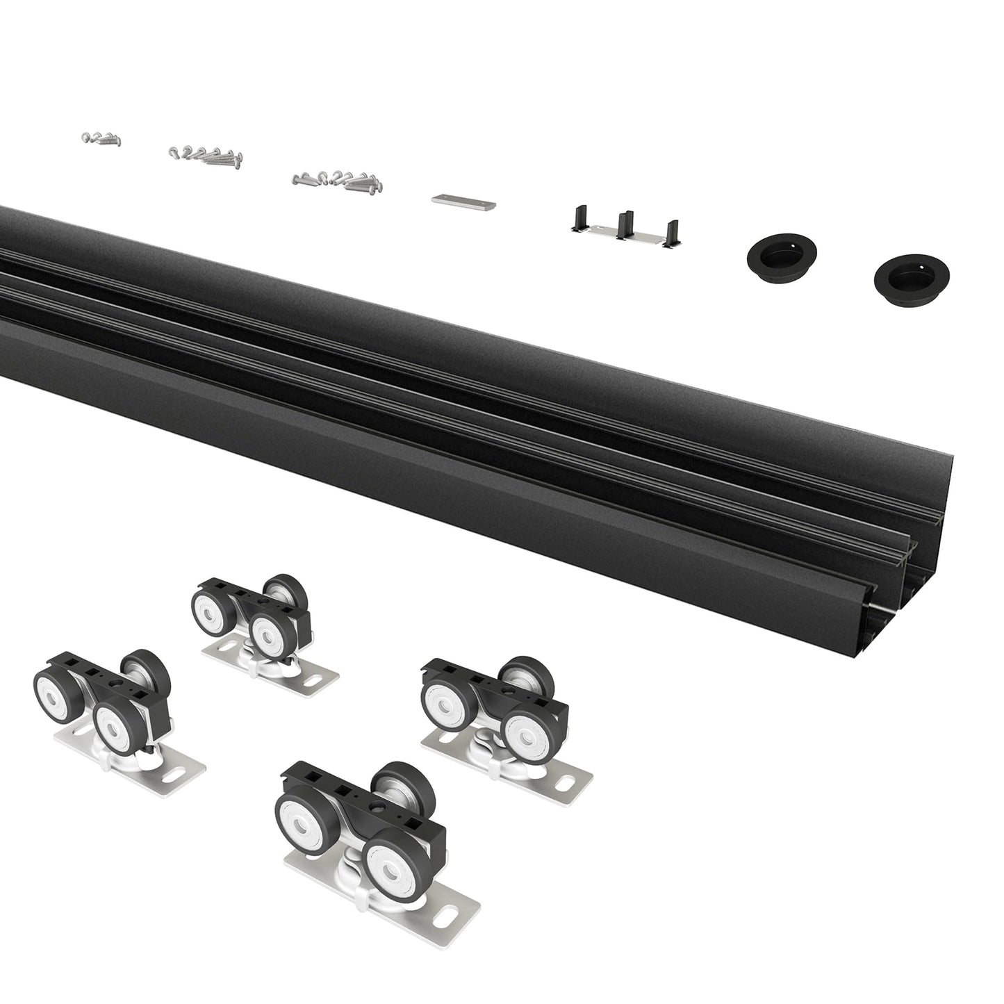 BarnBase 4FT/48" Bypass Door Hardware, Aluminum Double-Closing Sliding Closet Door Hardware with Finger Pull Included, Smoothly and Quietly, Fit Door Thickness 1 3/8" or 1 3/4", Black