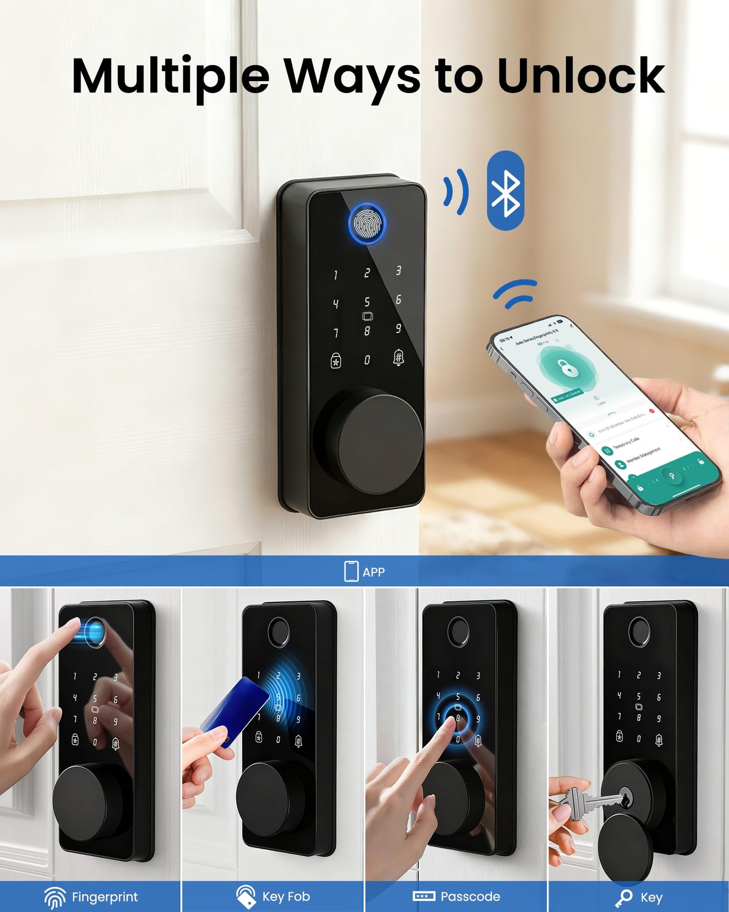 IBLOG Smart Lock with 2 Lever Handle Set, Fingerprint Keyless Entry Door Lock Front Door App Control, Electronic Touchscreen Keypad Deadbolt, Auto Lock, IP54 Waterproof, Easy Install Built-in Doorbell