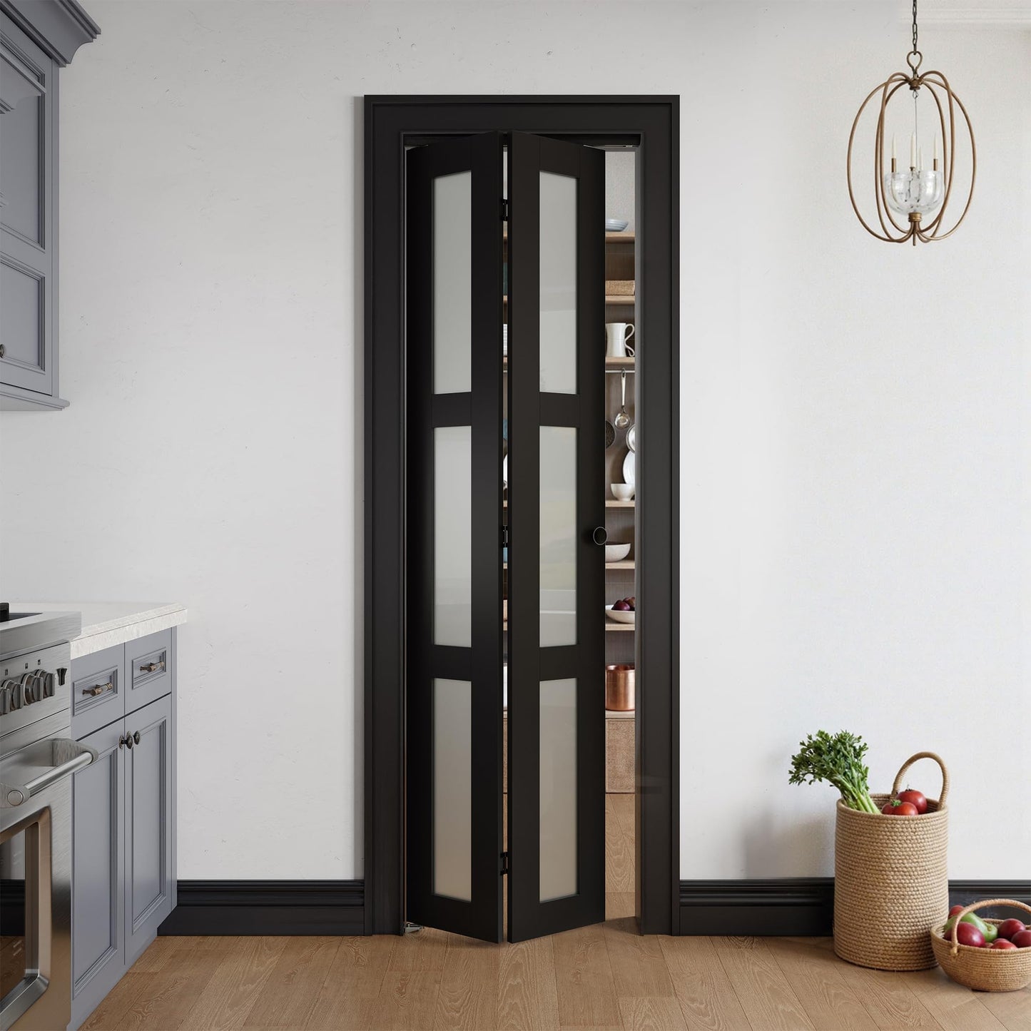 COSHOMER Bifold Doors for 24" x 80" Opening, 3-lite Tempered Frosted Glass Closet Folding Doors with Hardware kit Included, Easy Assembly, Black