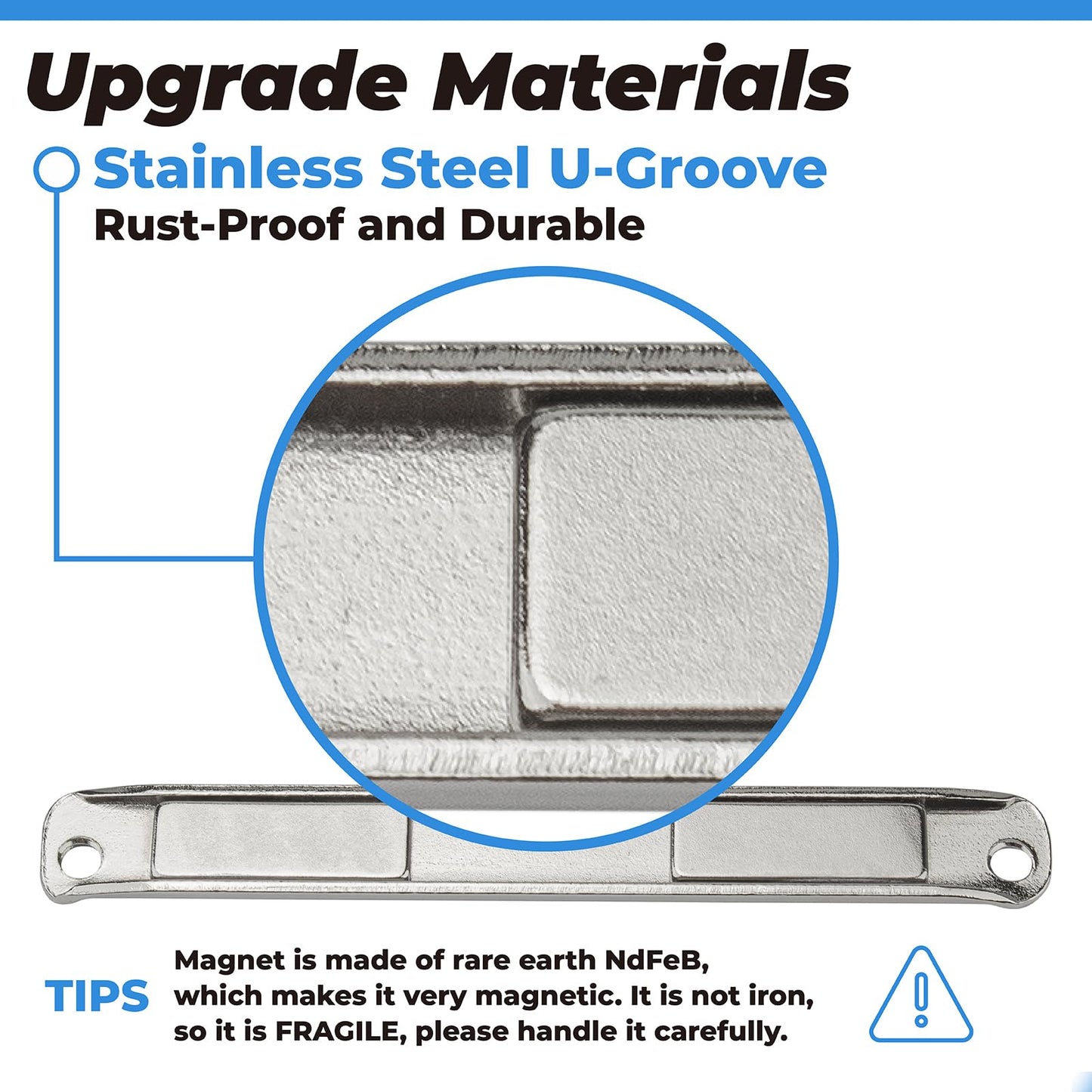 Stainless Steel U-Channel Shower Door Magnet with Screws - Swing Door Handles and Strike Jamb