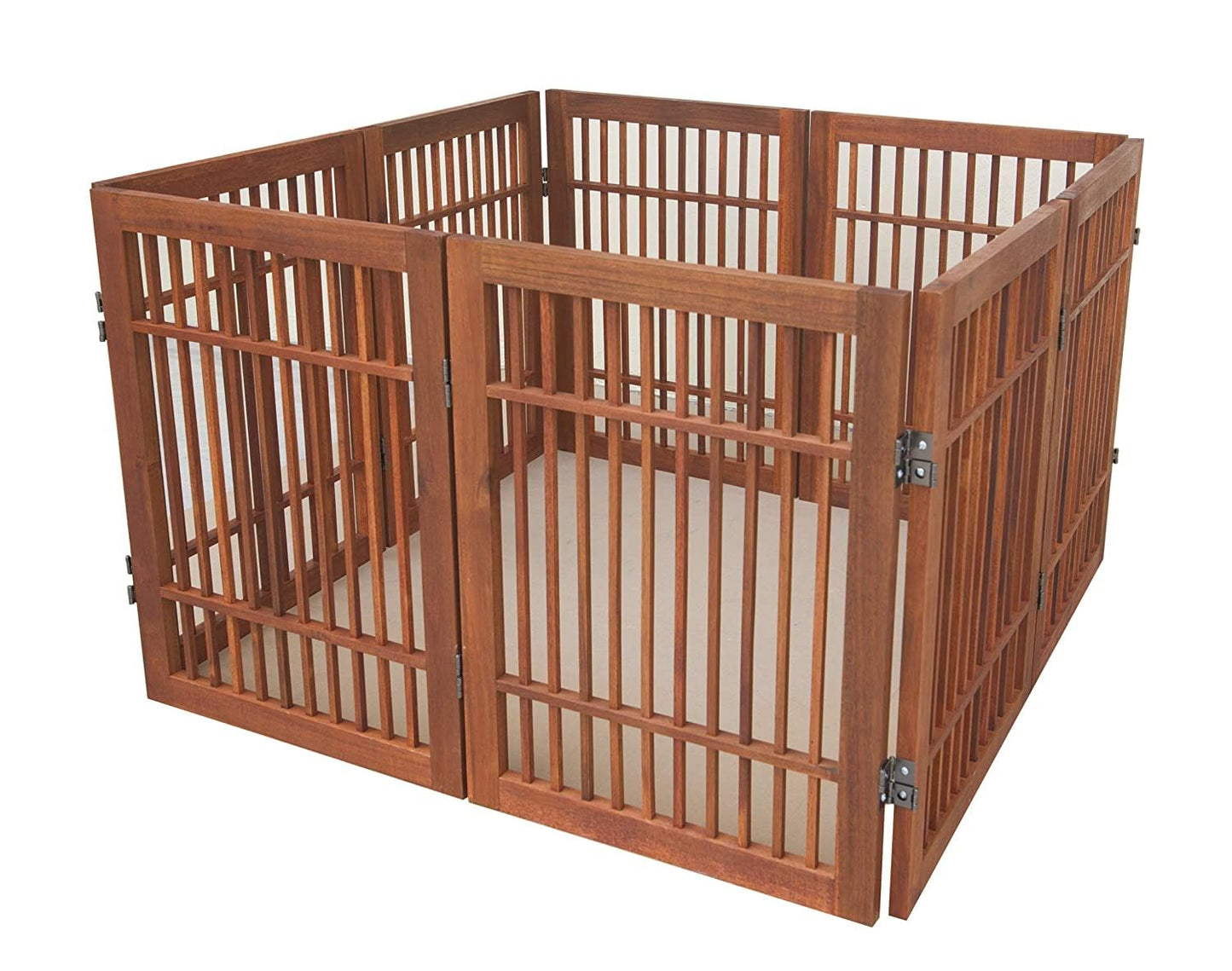 Urnporium Freestanding Wooden Dog Gate Foldable Indoor Pet Gate No Drill Expandable Barrier for Doorways Stairs Hallways Portable Wood Fence for Small Dogs & Puppies (Brown Pet Gate, 8 Panel 24" Tall)