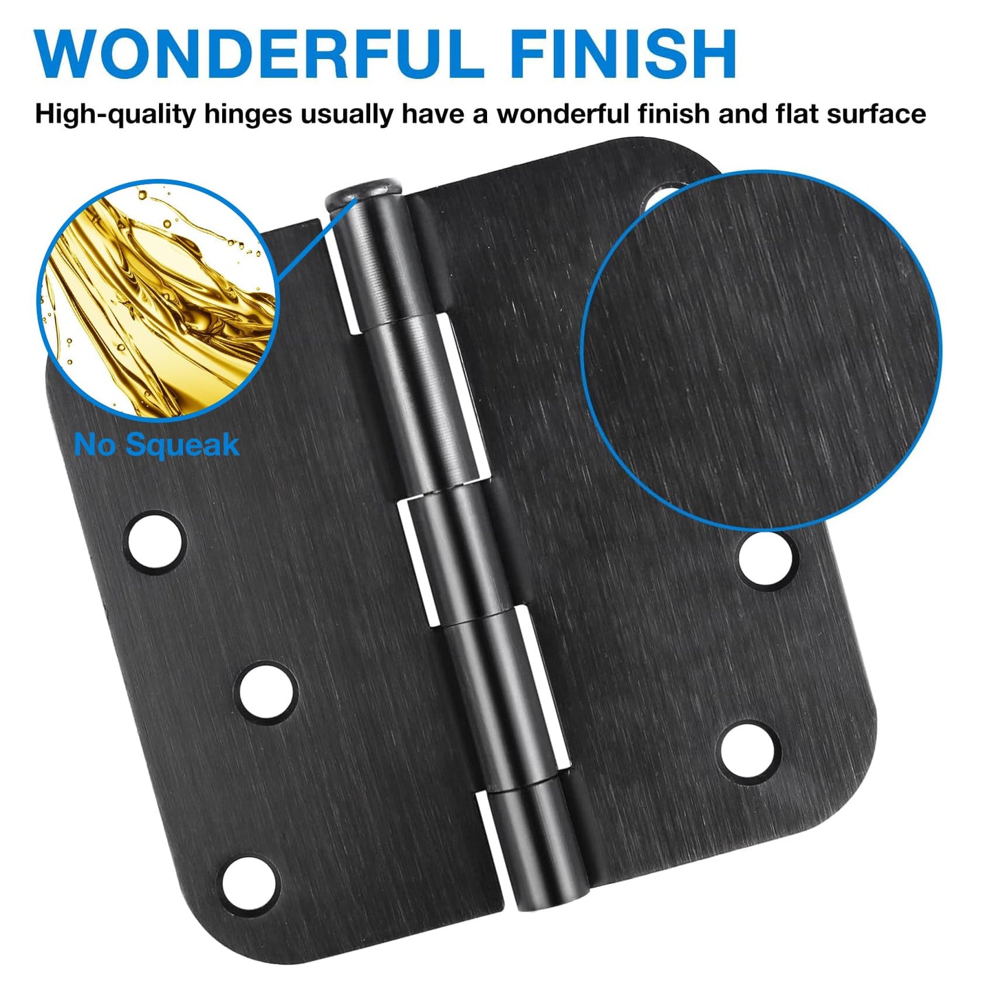 3 Pack Black Door Hinges Matte Black 4 Inch 5/8" Radius Hinges for Doors 4 Inch Exterior/Interior Door Hinge Rounded Gate House Front Door Hinges Standard Residential Heavy Duty Door Hardware