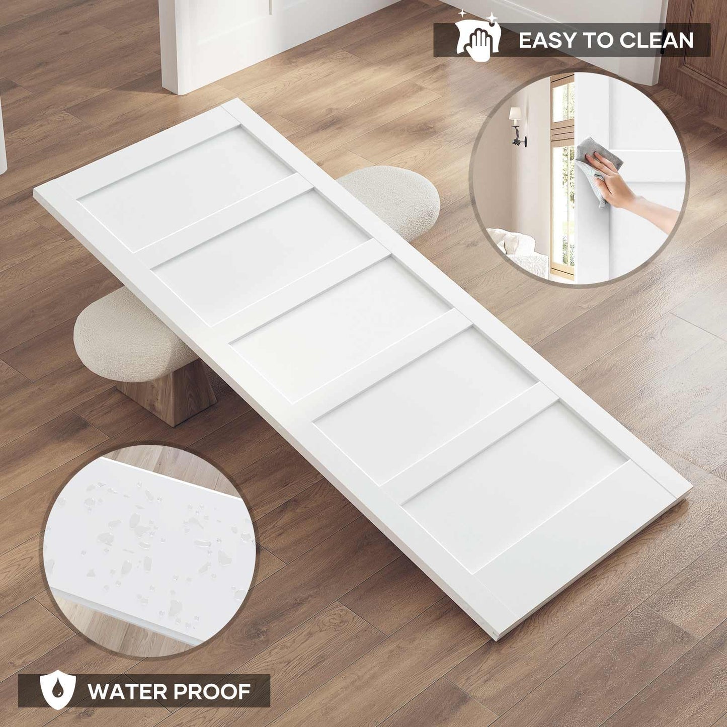 ROYMELO 36x84 Inch White Sliding Barn Door Slab with 6.6ft Hardware Kit Included, 5-Panel, MDF Wood Panel Covered with Water-Proof Scratch-Proof PVC Surface, Simple DIY Assembly