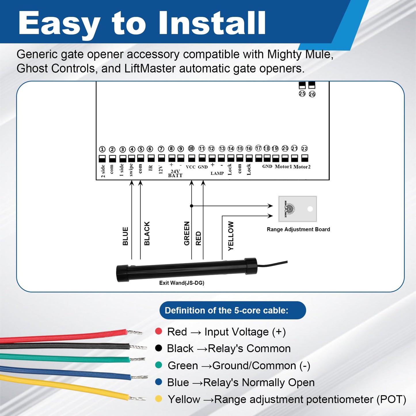 Vehicle Exit Sensor for Automatic Gate Opener with 100 ft Cable, Compatible with Mighty Mule, Ghost Controls, LiftMaster Vehicle Door Opening Systems