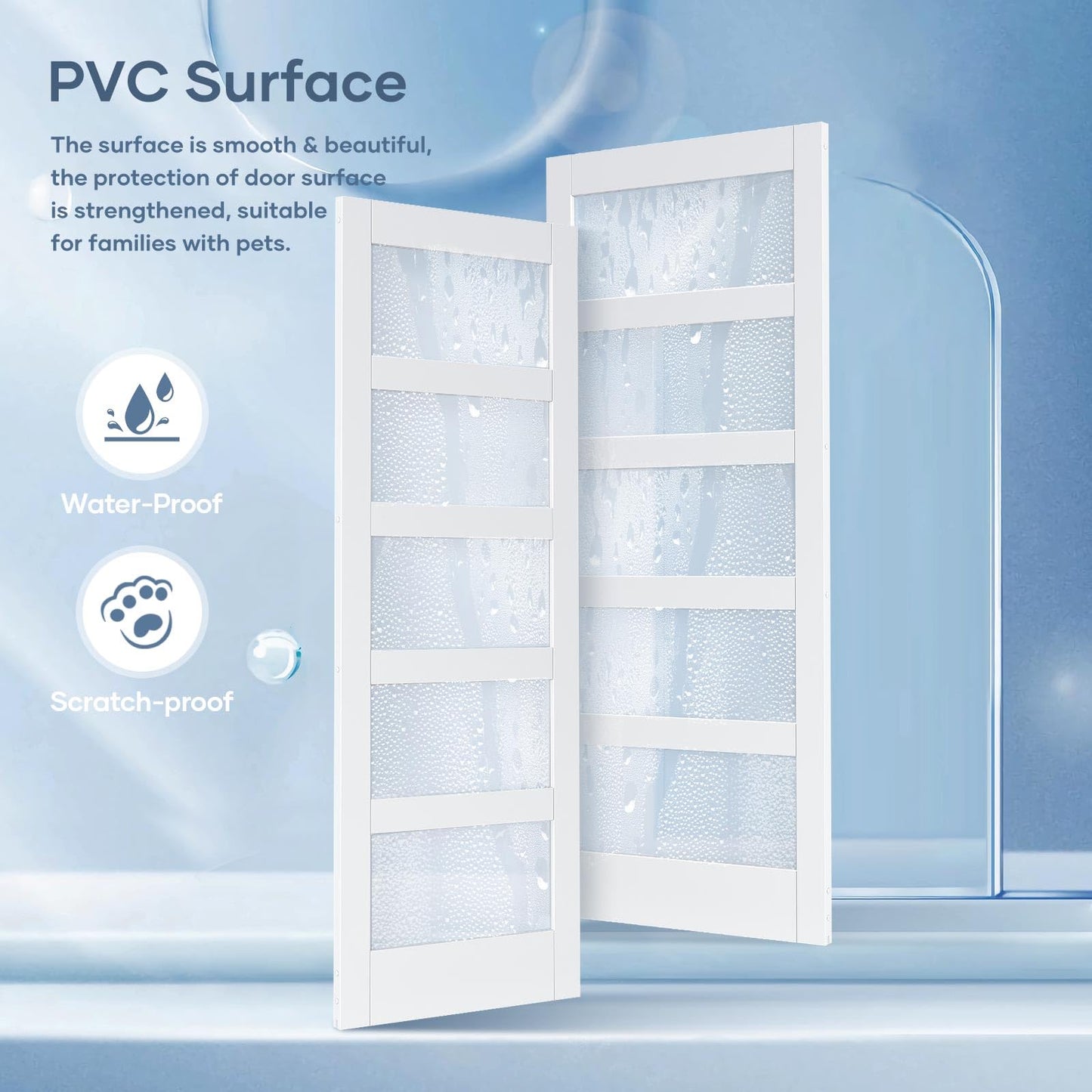 ROYMELO 32x84 Inch Glass Sliding Barn Door Slab and 5.5ft Hardware Kit Included, 5 Frosted Glass, LVL Wood Panel Covered with White Water-Proof Scratch-Proof PVC Surface, Simple DIY Assembly