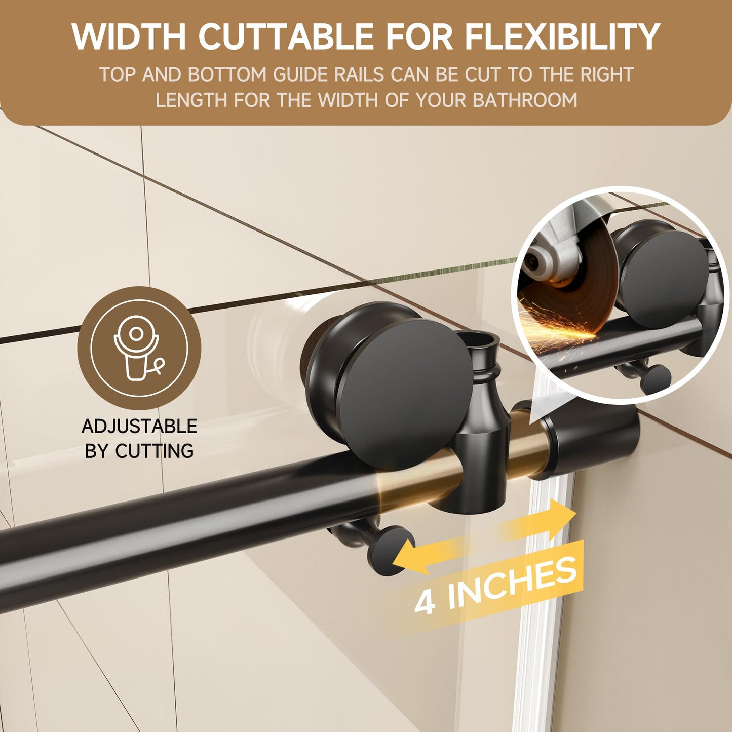 Frameless Shower Door with Round Top Tube - 56-60" W x 76" H Sliding Glass Shower Door,Matte Black, 1/4"(6mm) Tempered Clear Glass with Explosion-Proof Film Nano Coating, Easy Clean
