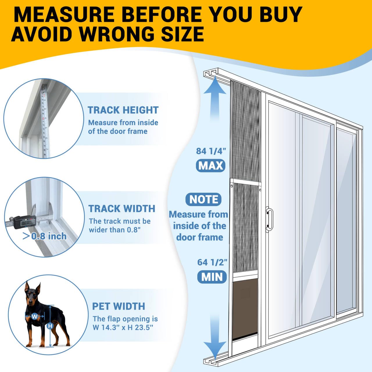FAMIGRO XL Dog Door for Sliding Glass Door, Extra Large Patio Doggy Door Insert for Sliding Door, Height Adjustable from 44" to 84", Flap Width: 14 inch
