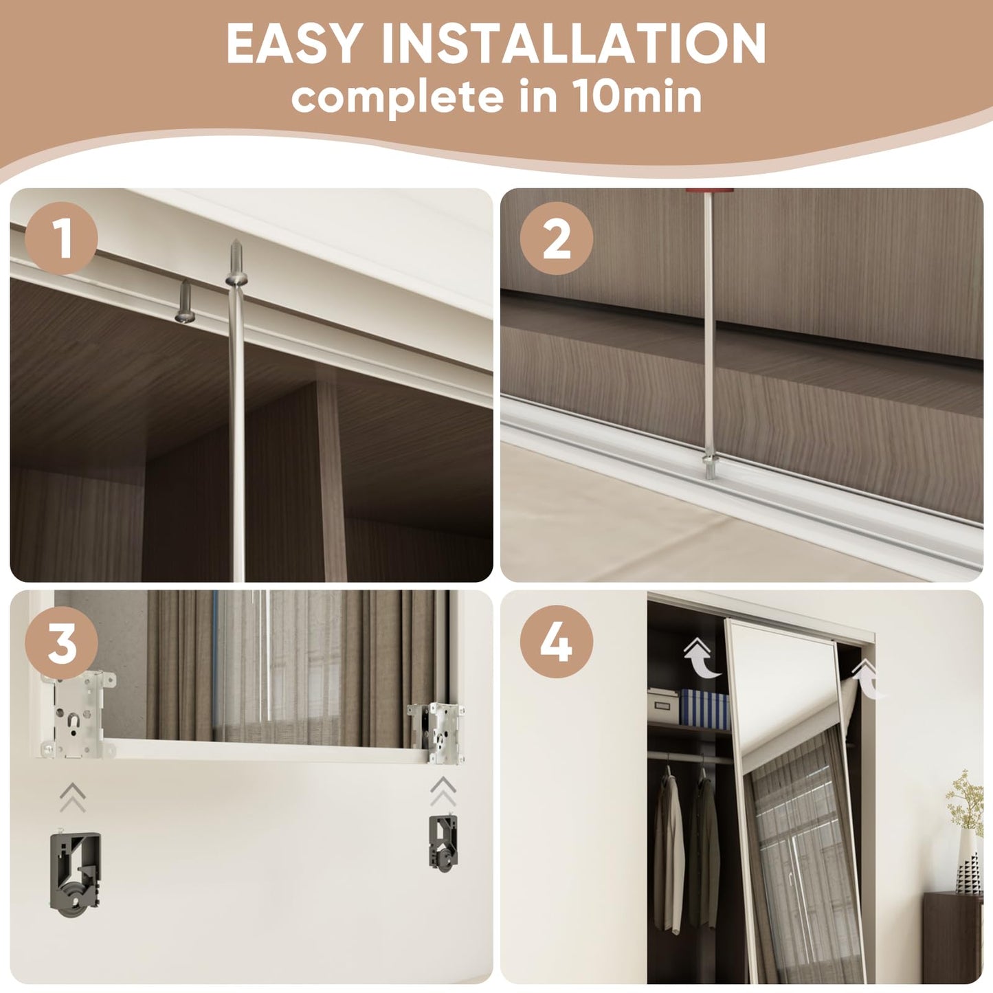 BARNSMITH 60 x 80 Inches Mirrored Closet Door, One Side Mirror with Top & Bottom Track Kits, 2-Panels Steel Frame Sliding Mirror Closet Door, Easy to Install