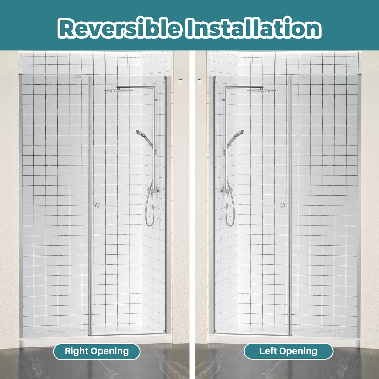Bathbliss 46-48" W×72" H Shower Door Pivot, 1/4"(6mm) Thick Clear Tempered Glass with SGCC & ANSI, Reversible Installation Glass Shower Door, Chrome