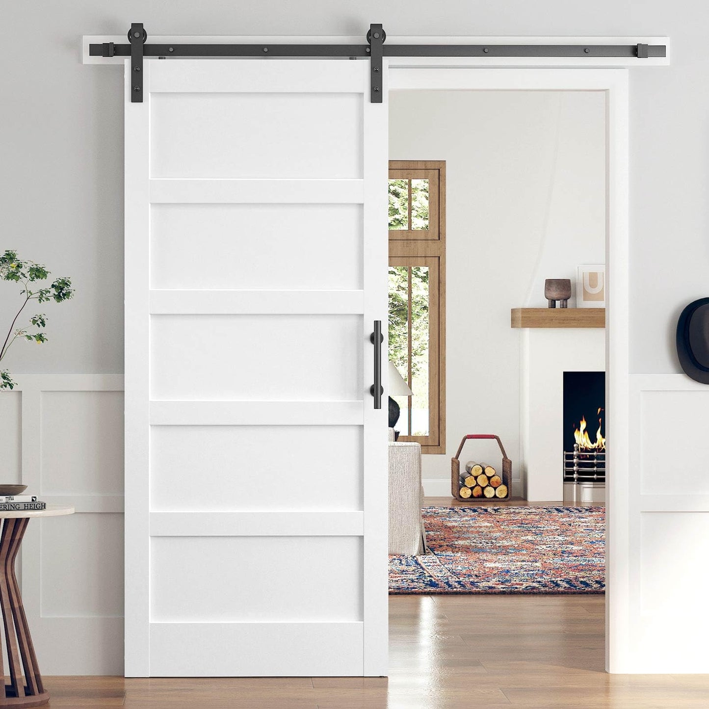 ROYMELO 36x84 Inch White Sliding Barn Door Slab with 6.6ft Hardware Kit Included, 5-Panel, MDF Wood Panel Covered with Water-Proof Scratch-Proof PVC Surface, Simple DIY Assembly