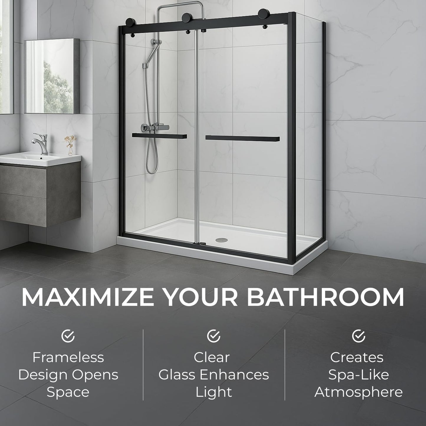 Frameless Double Sliding Shower Door 44-48 x 79 - SGCC Tempered Glass 3/8 Inch - Brushed Nickel Heavy Duty Hardware with Adjustable Wall Profiles by Fab Glass and Mirror