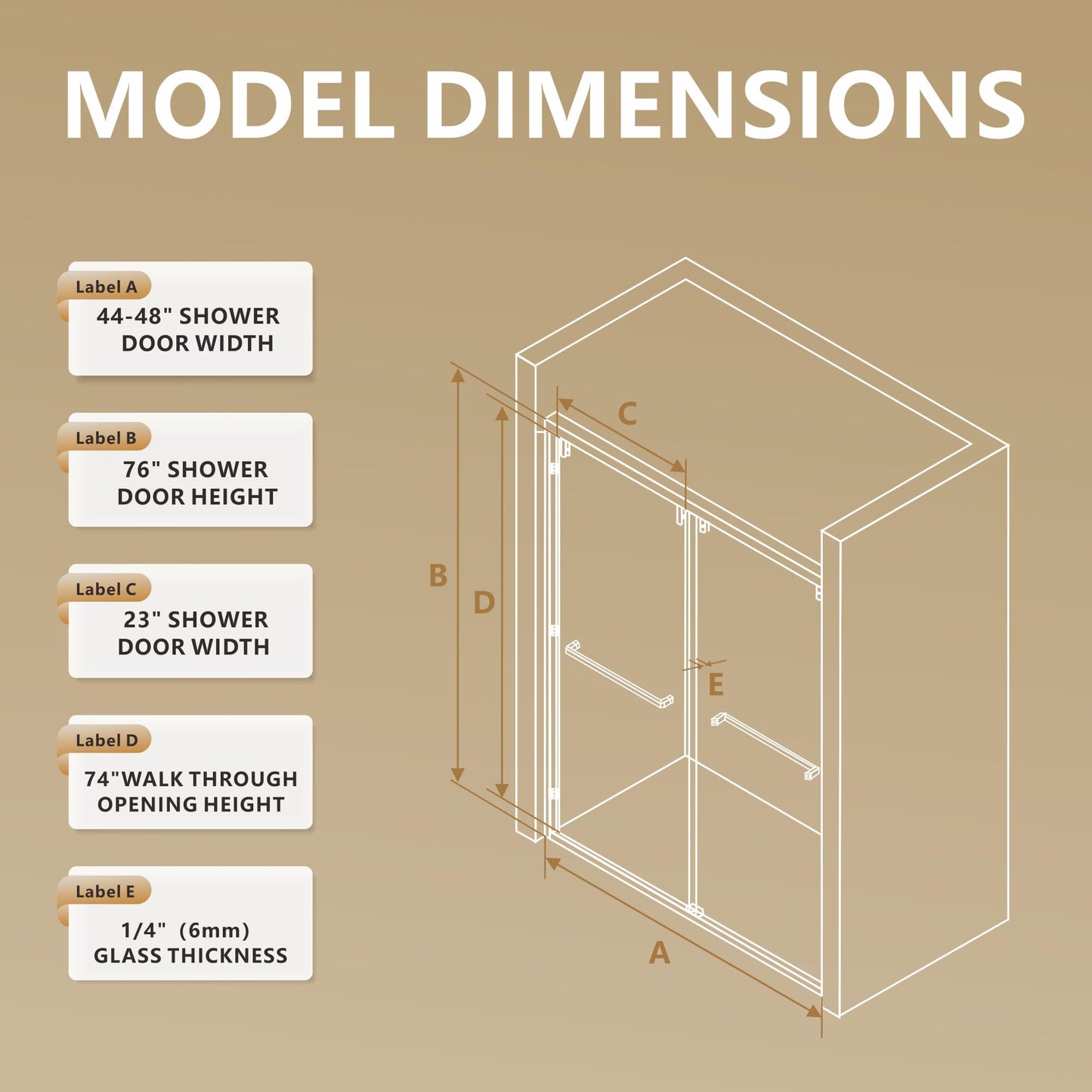 RFN 44-48" W x 76" H Framed Bypass Double Sliding Shower Door, 1/4" (6 mm) Easy-to-Clean Treated Clear Tempered SGCC Glass,Bathroom Door(Brushed Gold, 44-48" W*76" H)