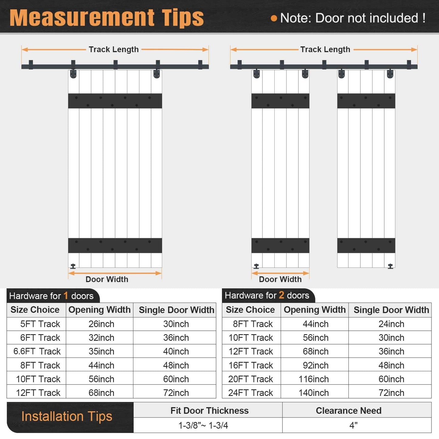 Easelife 10FT Exterior Sliding Barn Door Hardware Kit, Box Rail Track, 450lb Capacity, Black Weather-Resistant Steel, Wall Mount System for Outdoor Use, Fit Double 30in Door