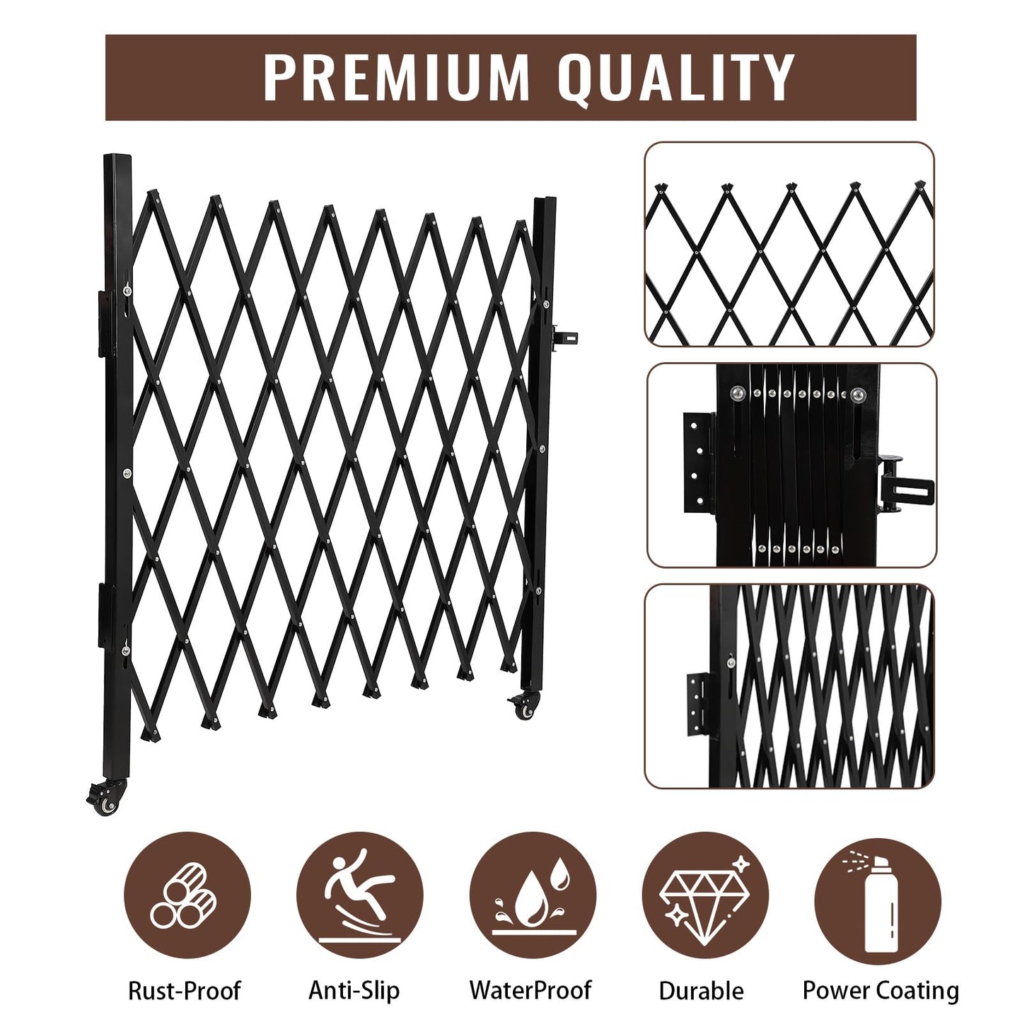GarveeTech Single Folding Security Door, 85 in H x 95 in W Portable Flexible Expandable Fence Gate, Steel Accordion Security Gate with 360°Rolling Wheel - Ideal for Courtyards, Garages, Gardens