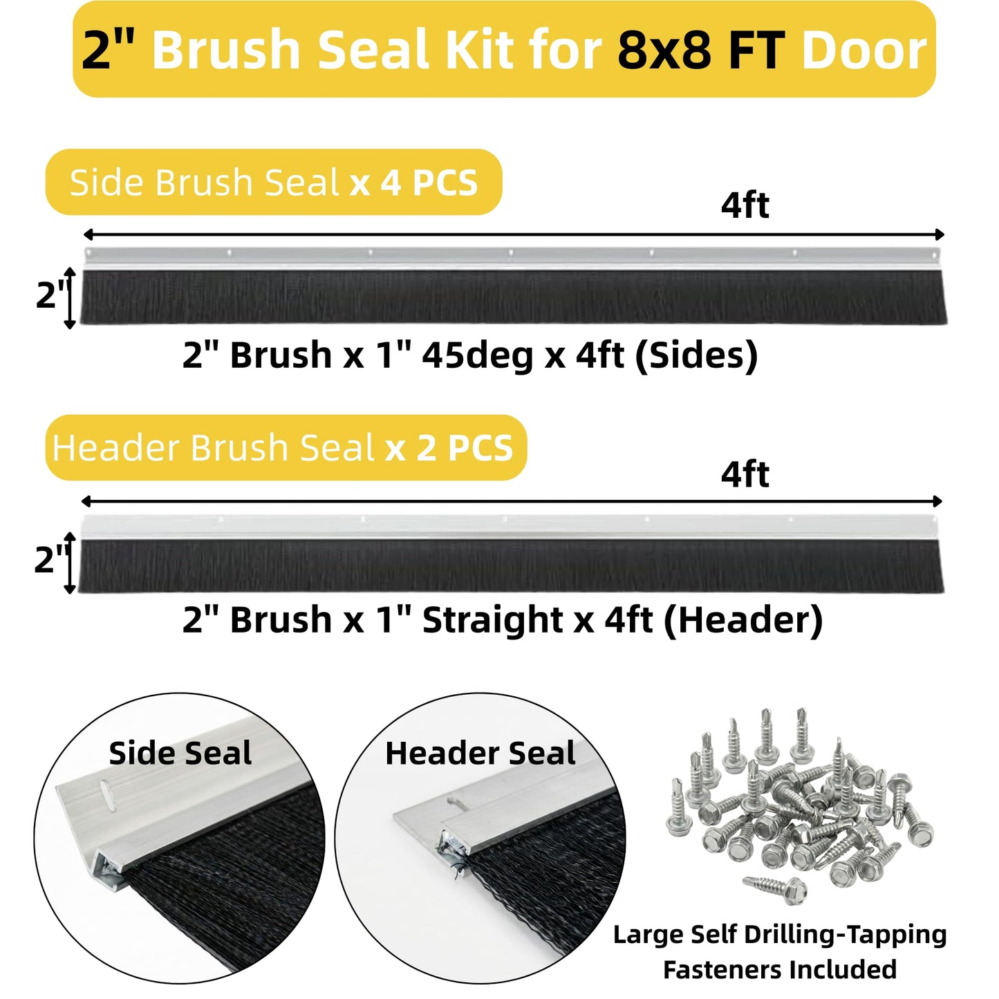 Mindoub 24 FT Garage Door Brush Seal Kit for 8'W X 8'H Doors, 2" High-Density Nylon Bristle with Pre-Drilled Aluminum Track, Complete Top and Side Weather Stripping for Roll Up Doors