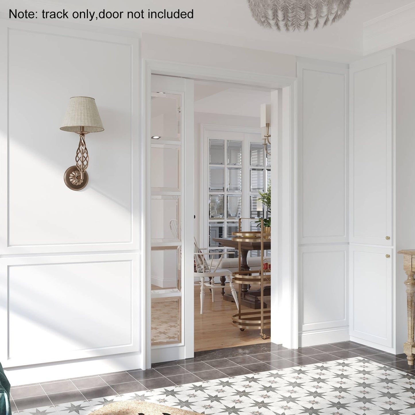 EaseLife 8FT/96in Sliding Pocket Door Hardware Kit,Commercial Grade,Aluminum Box Rail Kit,Slide Smoothly Quietly,Easy Install,No Door (92.5in Track Kit for 23"~48" Wide Single Door)