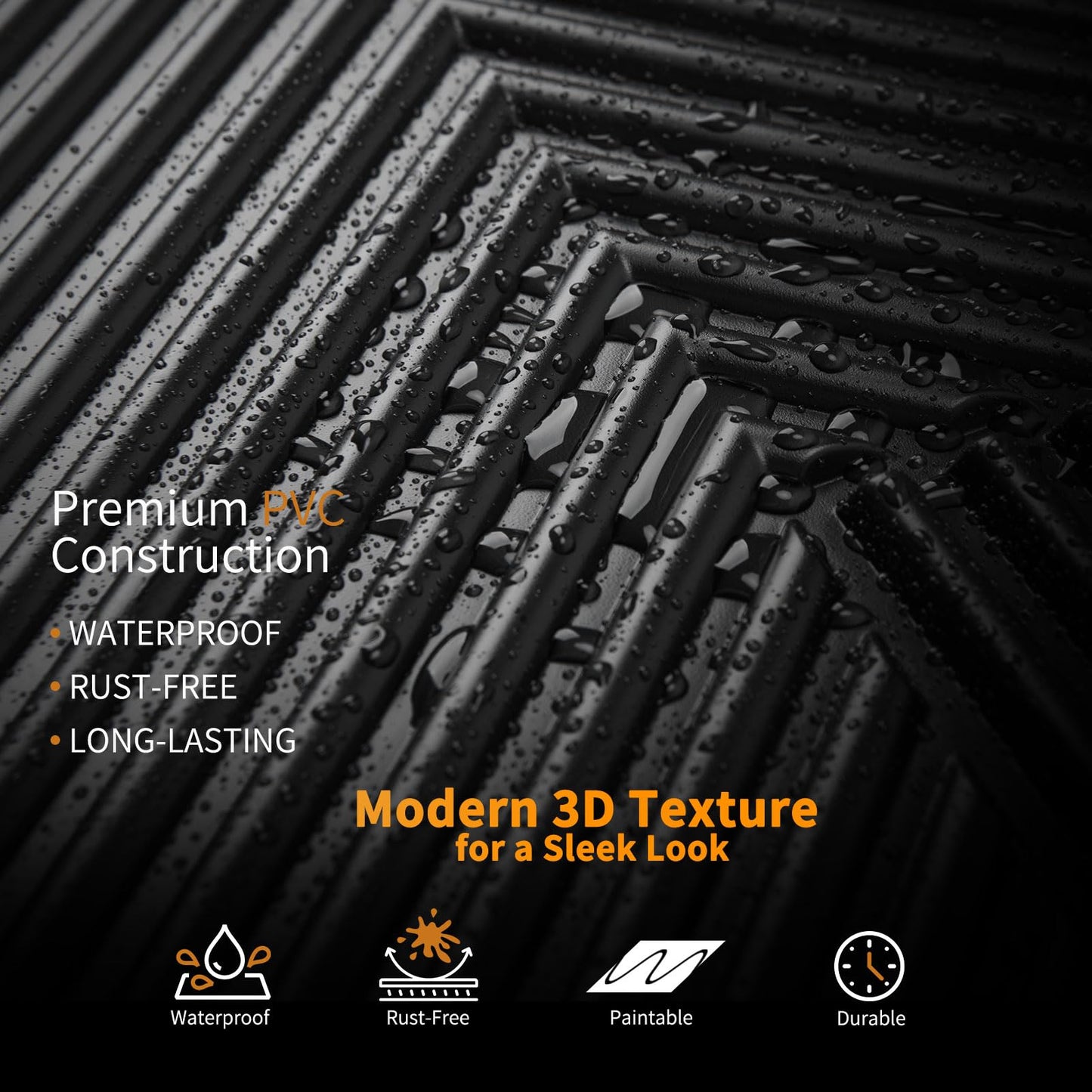 WOWSTAR 12-Pack 3D Wall Panels 19.7" x 19.7", Black Slat Wall Panels for Living Room Wall Decor, Modern Black Wall Covering for Home & Office
