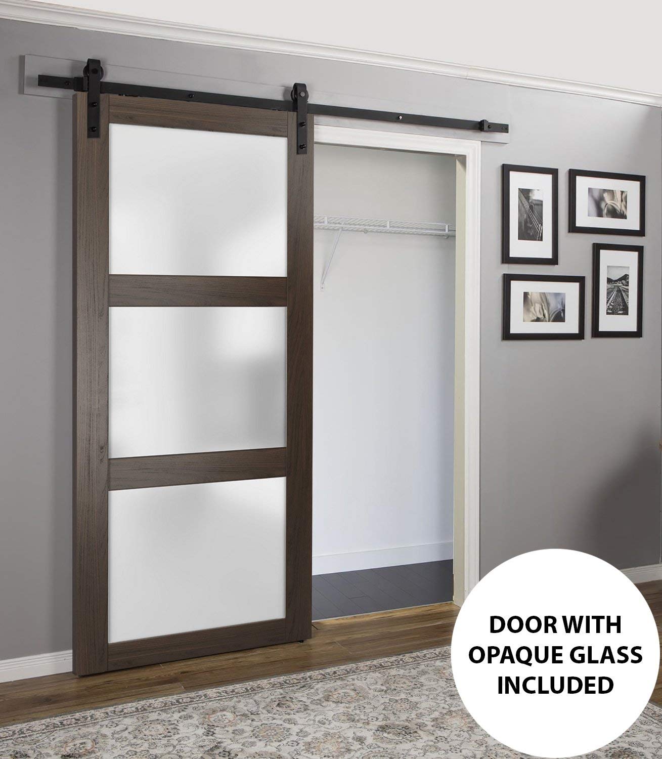 SARTODOORS Slab Barn Door Panel Frosted Glass | Lucia 2552 Chocolate Ash | Sturdy Finished Doors | Pocket Closet Sliding-28 x 96"