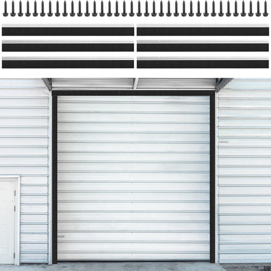 8 x 8 ft Garage Door Seal Kit, 3" Thickened Nylon Bristles with Aluminum Track, Heavy Duty Weather Roll Up Door Seal, for Commercial, Barn, Warehouse, Corrugated Doors, 2 Top & 4 Side Brushes