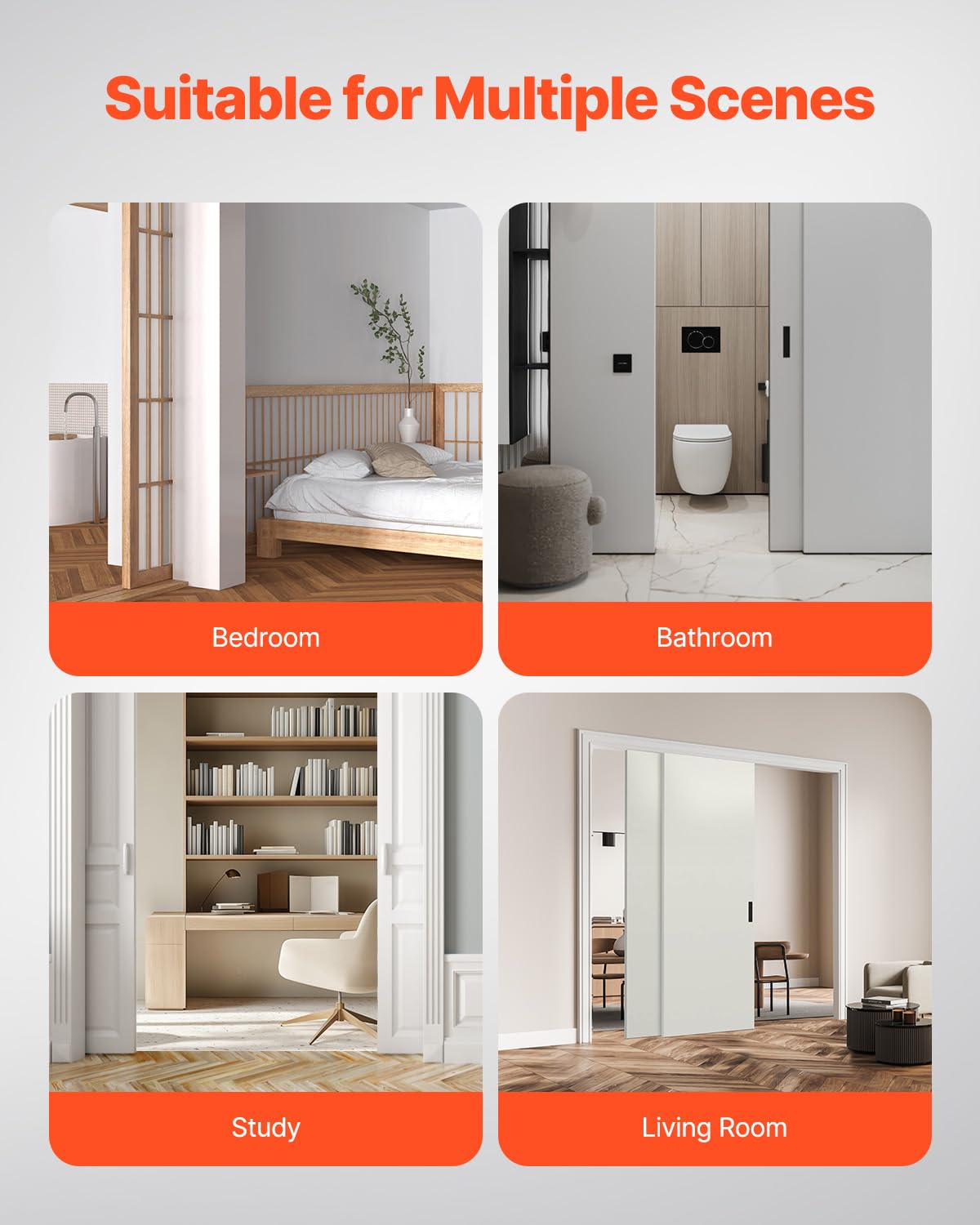 VEVOR Bypass Door Hardware, 8ft Heavy Duty Bypass Sliding Door Hardware Kit, Aluminum Alloy Sliding Closet Door Hardware Set with Finger Pulls, for 2 Door System, Fit Door Thickness 1 3/8" - 1 3/4"