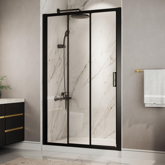 ComfyStyle 44"-48"W x76''H Tri-Fold Sliding Shower Door, Wide Walk-In Opening, Space-Saving Triple Shower Doors with Flexible Folding Glass Panels, Hidden Roller System, 6mm SGCC Tempered Glass, Black