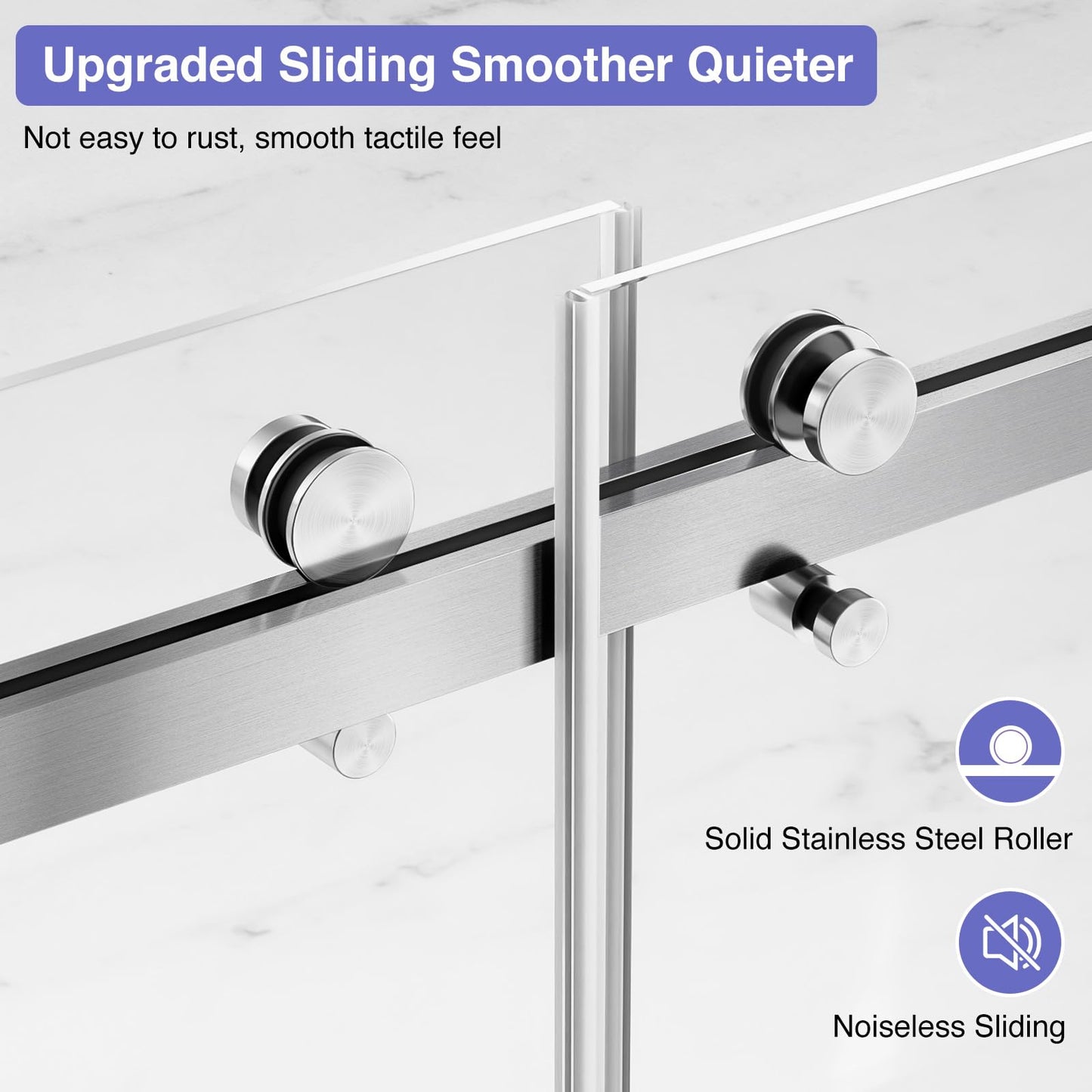 AVKENOEDY Shower Door,60" W x 76" H Frameless Shower Door,Double Sliding Shower Door with Premium 3/8" (10mm) Thick Tempered Glass, Stainless Steel, Brushed Nickel