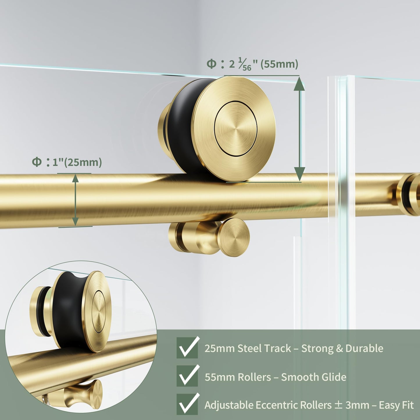 50-54" W x 76" H Frameless Sliding Shower Door, 5/16" (8mm) Clear Tempered Glass with Easy-Clean Coating, Sliding Glass Shower Door for Bathroom, Stainless Steel Hardware (Brushed Gold, 54" W x 76" H)